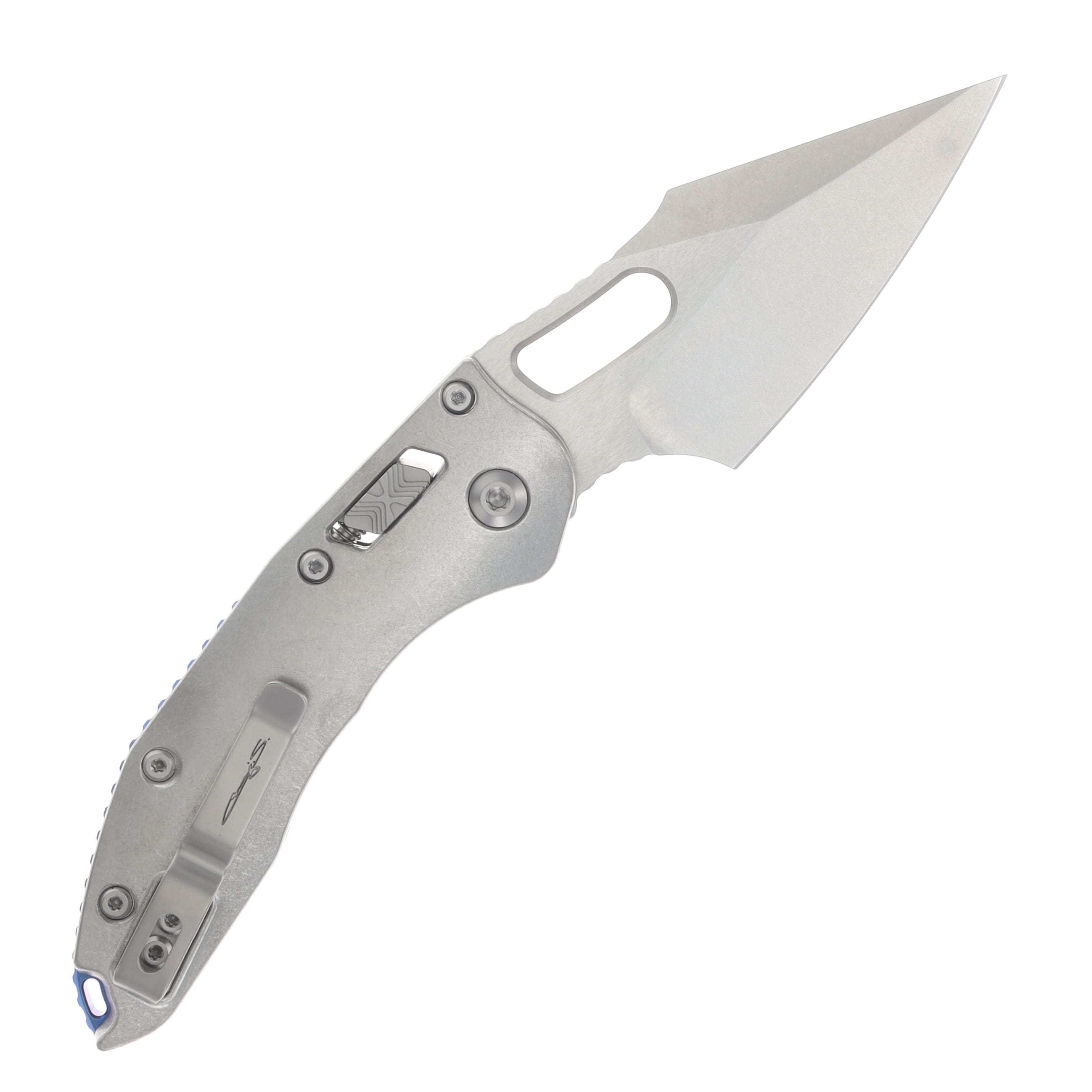 Microtech Stitch RAM-LOK MS Folder STNWSH-STNWSH Slab Side TI W/Blue AUMT169RL10MS2 View 2