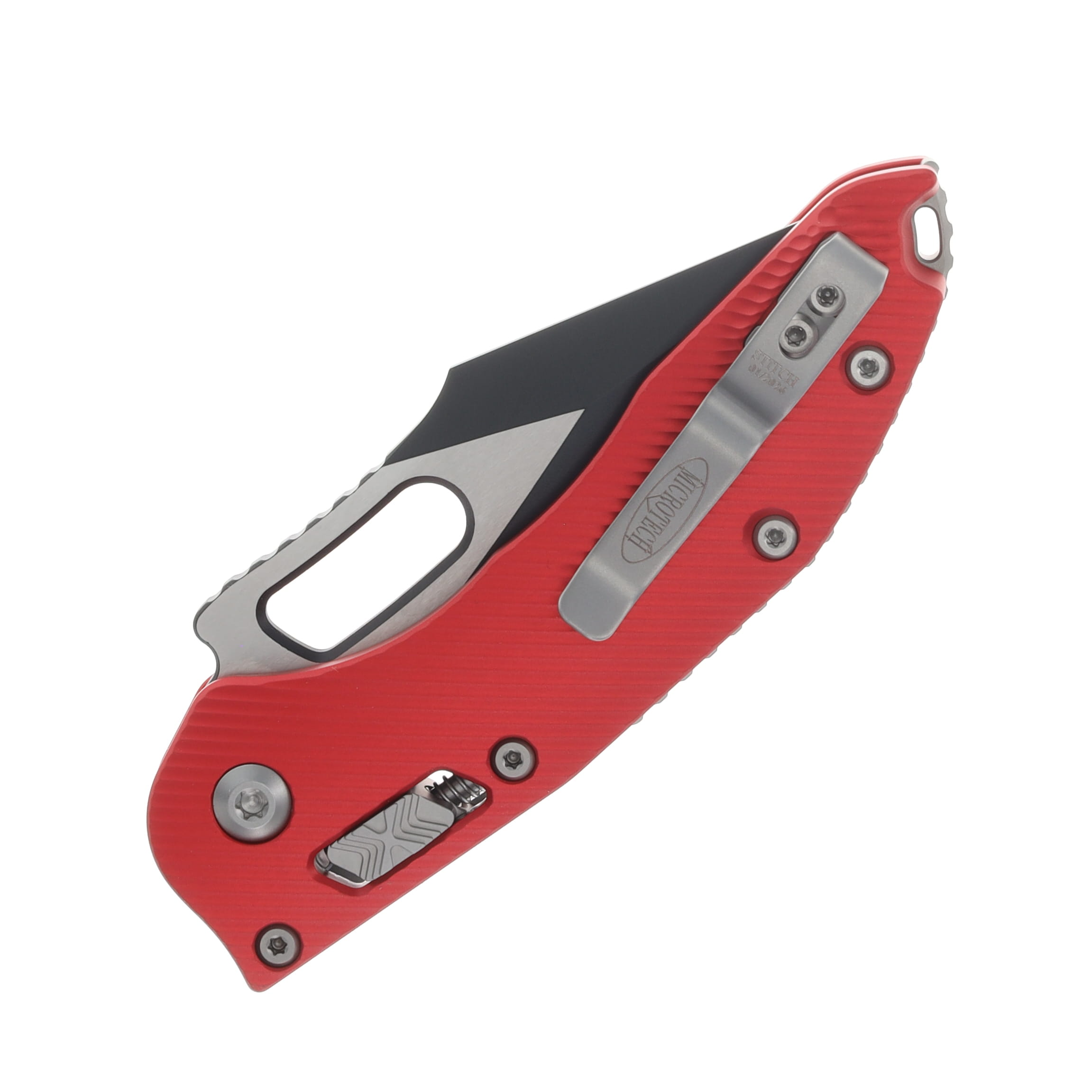 Microtech Stitch RAM LOK Folder S/E Black Serrated - Fluted Aluminum Red AUMT169RL3FLRD View 6
