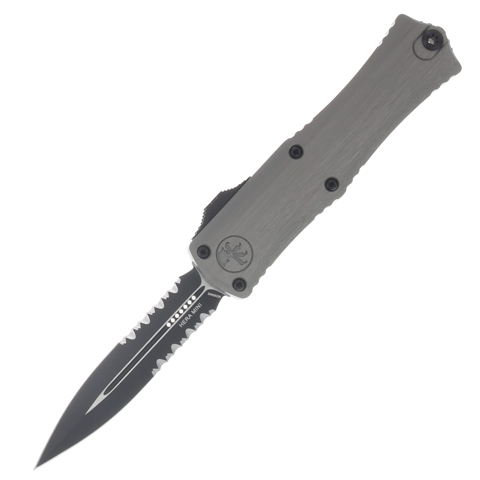 Microtech Hera II Mini OTF Auto D/E Black Part Serrate Natural Clear 6ALV4 Titanium AUMT1702M2NC View 1