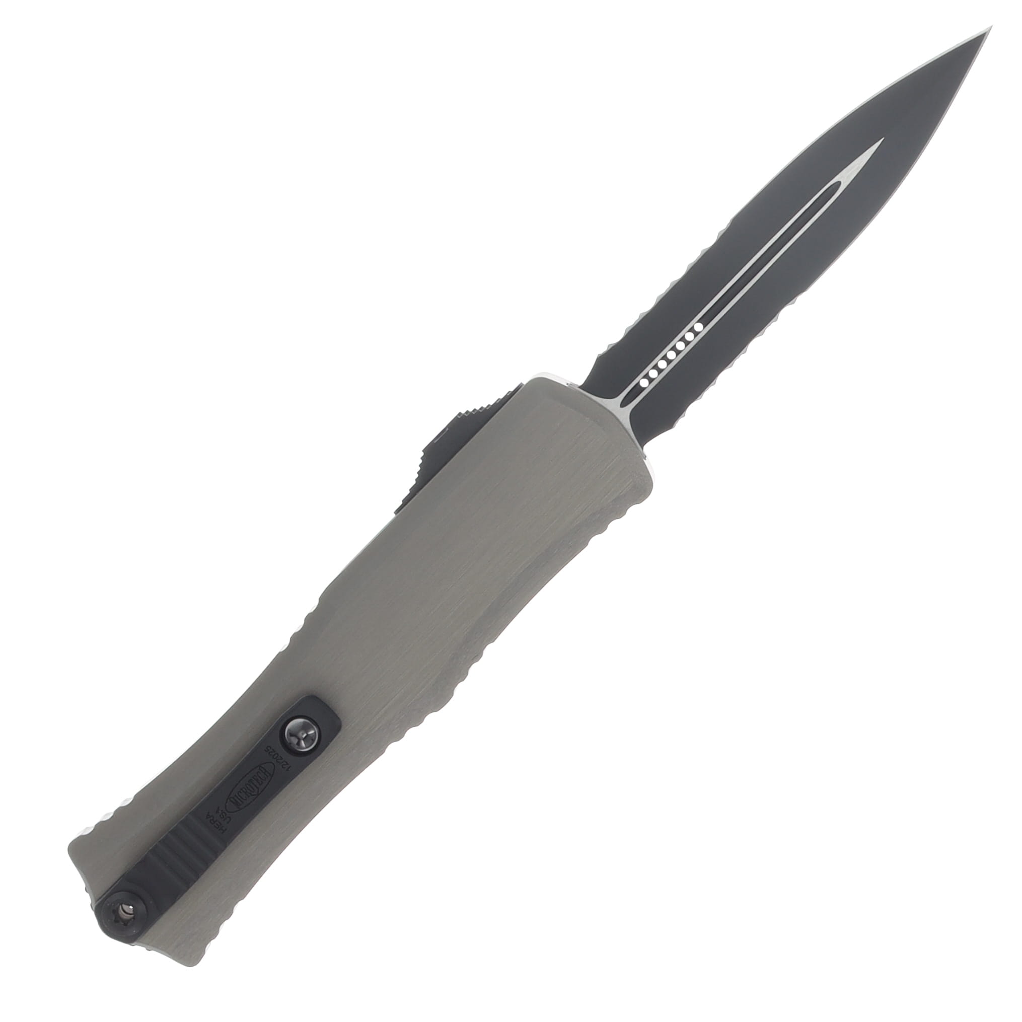 Microtech Hera II Mini OTF Auto D/E Black Part Serrate Natural Clear 6ALV4 Titanium AUMT1702M2NC View 2