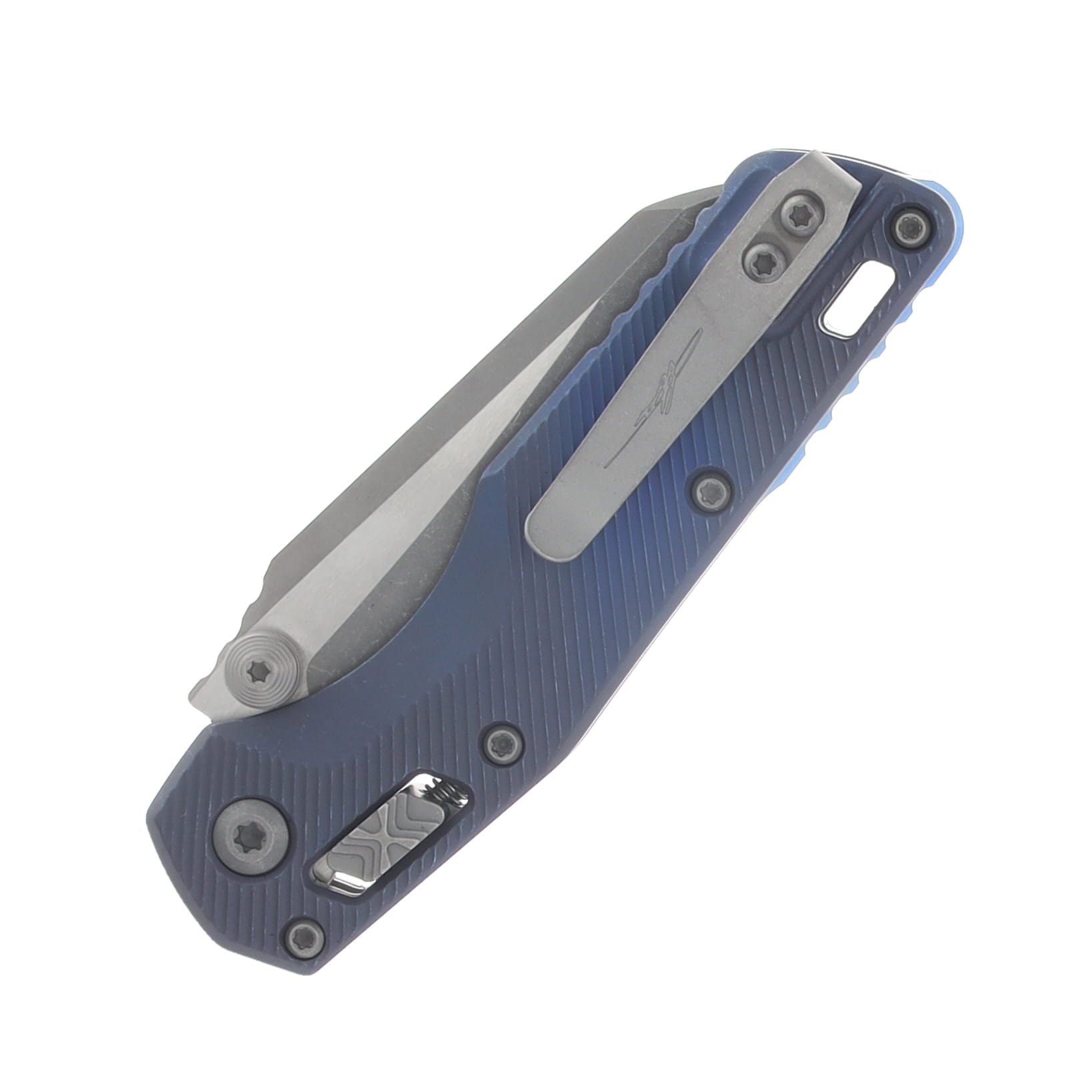 Marfione MSI Mini RAM-LOK Folding Knife Apocalyptic/Antique Blue Fluted Titanium with Blue Titanium Accents MT210M10APFLMS2 View 6