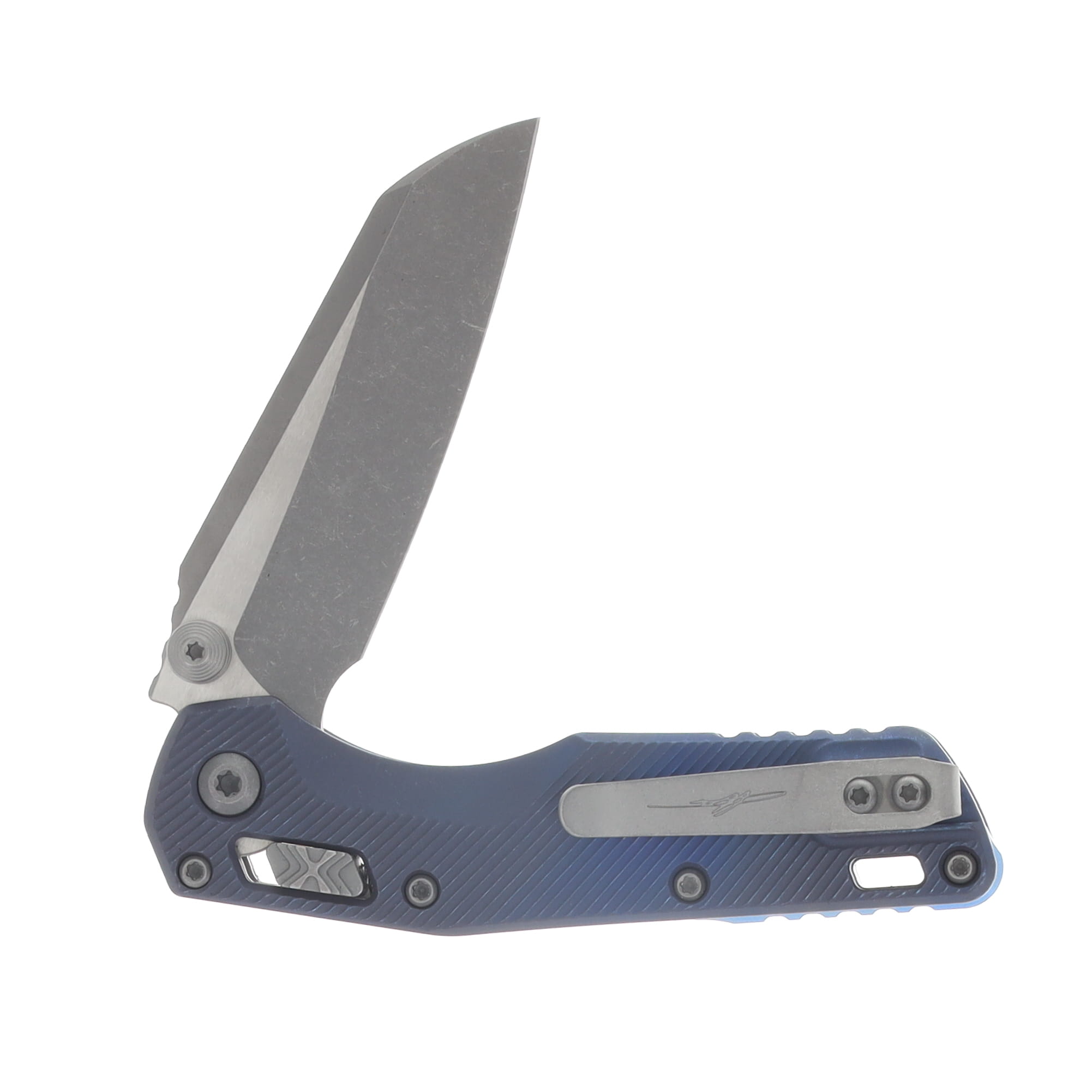 Marfione MSI Mini RAM-LOK Folding Knife Apocalyptic/Antique Blue Fluted Titanium with Blue Titanium Accents MT210M10APFLMS2 View 4