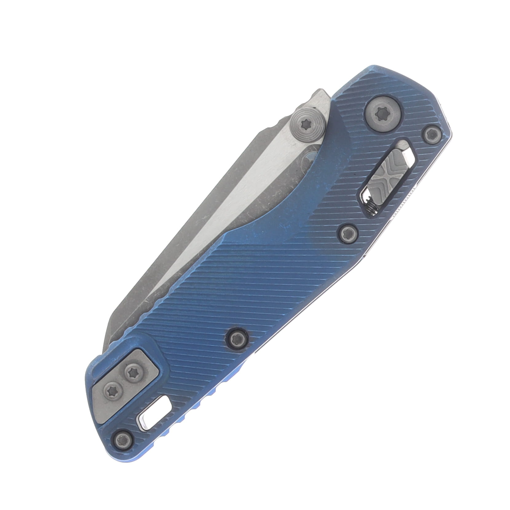 Marfione Select MSI Mini RAM-LOK Folding Knife Apocalyptic Serrated/Antique Blue Fluted Titanium with Blue Titanium Accents MT210M12APFLMS2 View 5