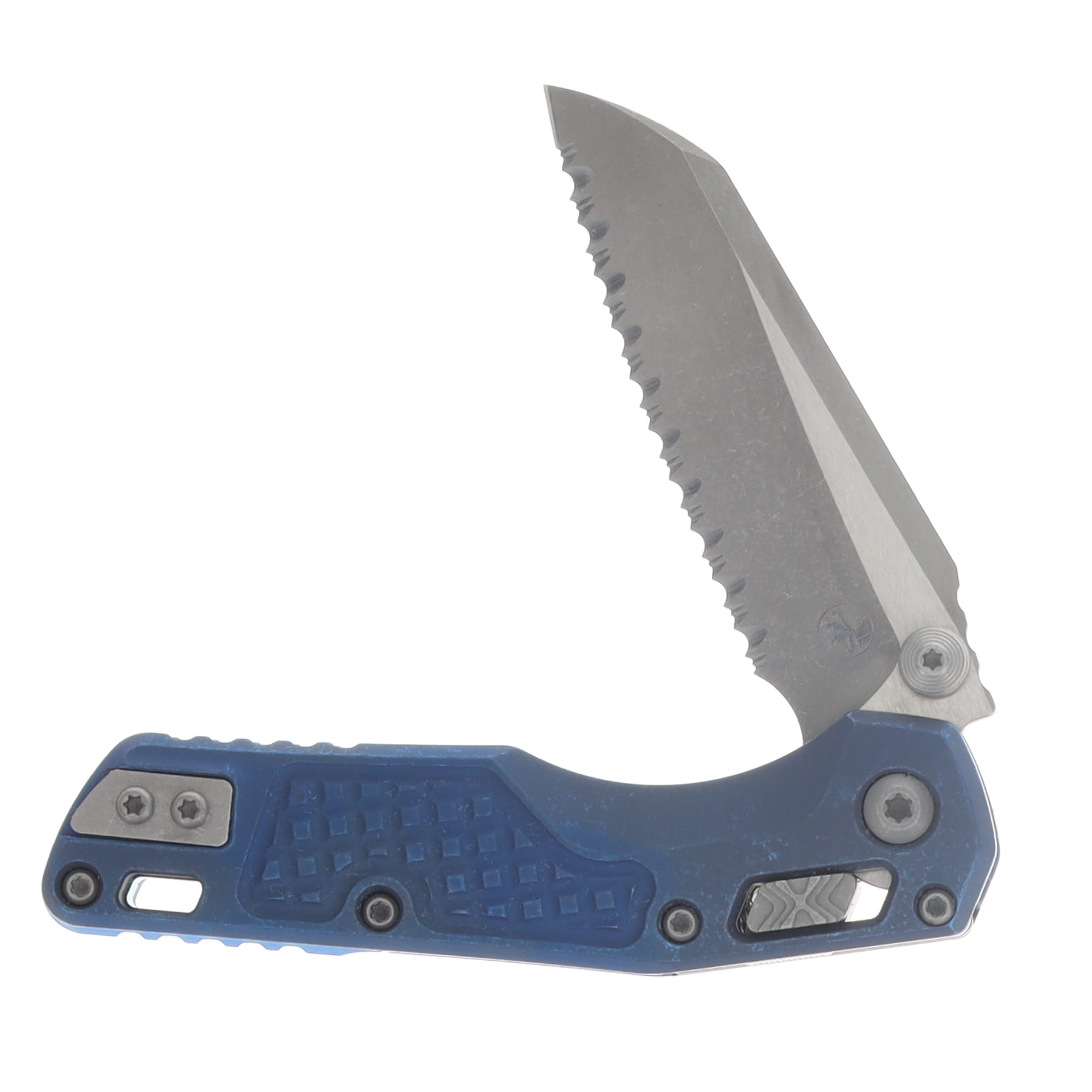 Marfione Select MSI Mini RAM-LOK Folding Knife Serrated Apocalyptic/Antique Blue Frag Titanium with Blue Titanium Accents MT210M12APFRMS2 View 3