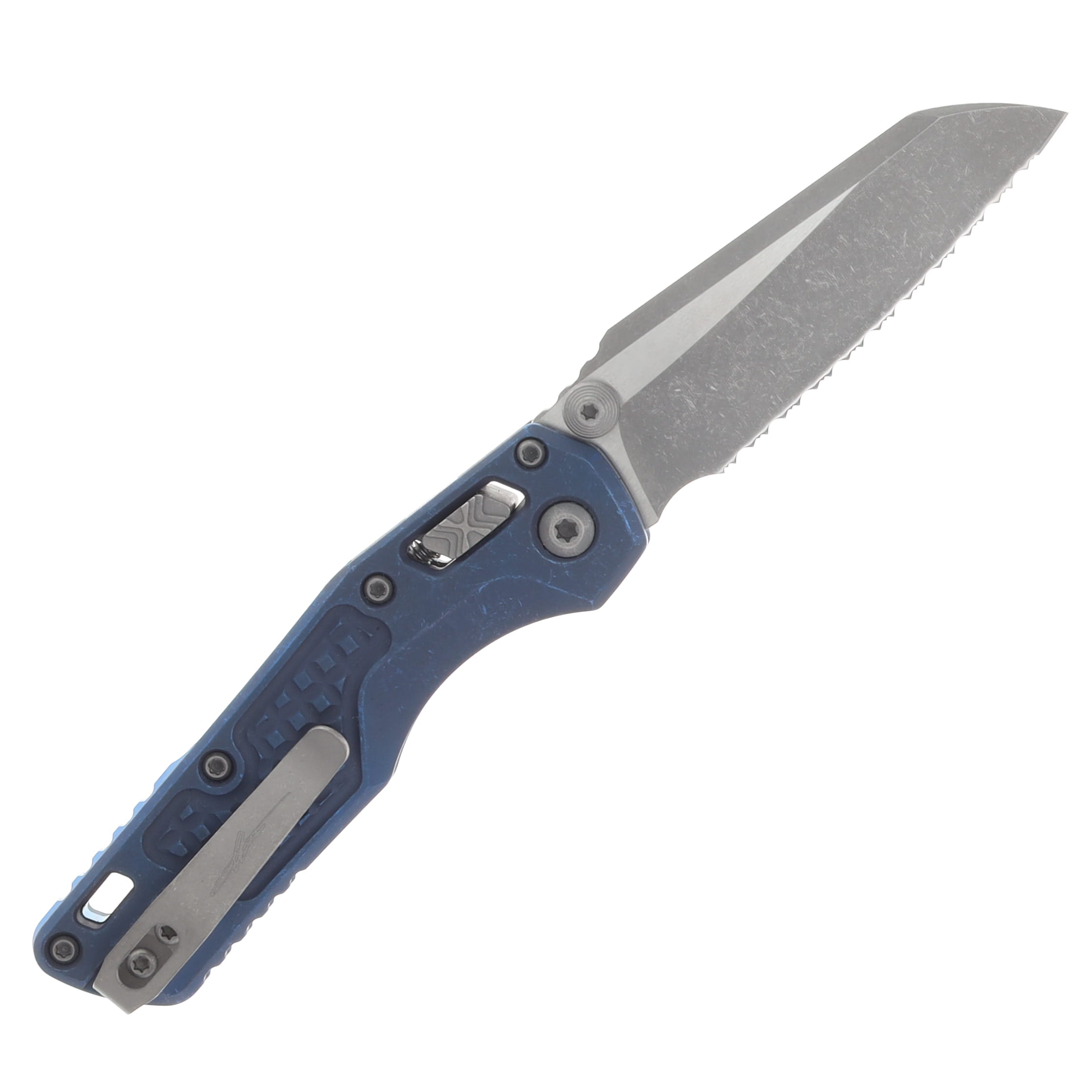 Marfione Select MSI Mini RAM-LOK Folding Knife Serrated Apocalyptic/Antique Blue Frag Titanium with Blue Titanium Accents MT210M12APFRMS2 View 2
