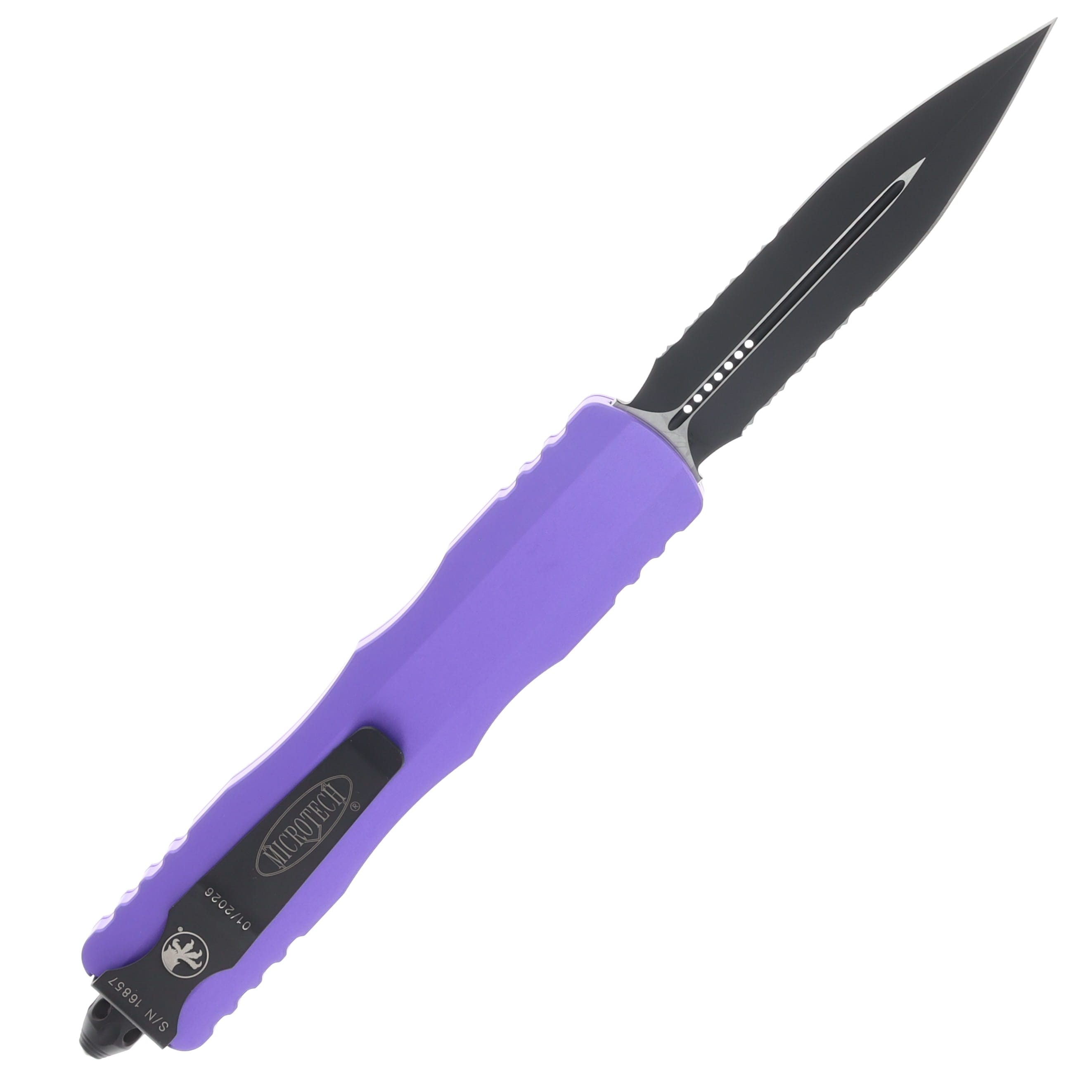 Microtech Dirac OTF Automatic Knife Black Partially Serrated D/E Purple AUMT2272PU View 2