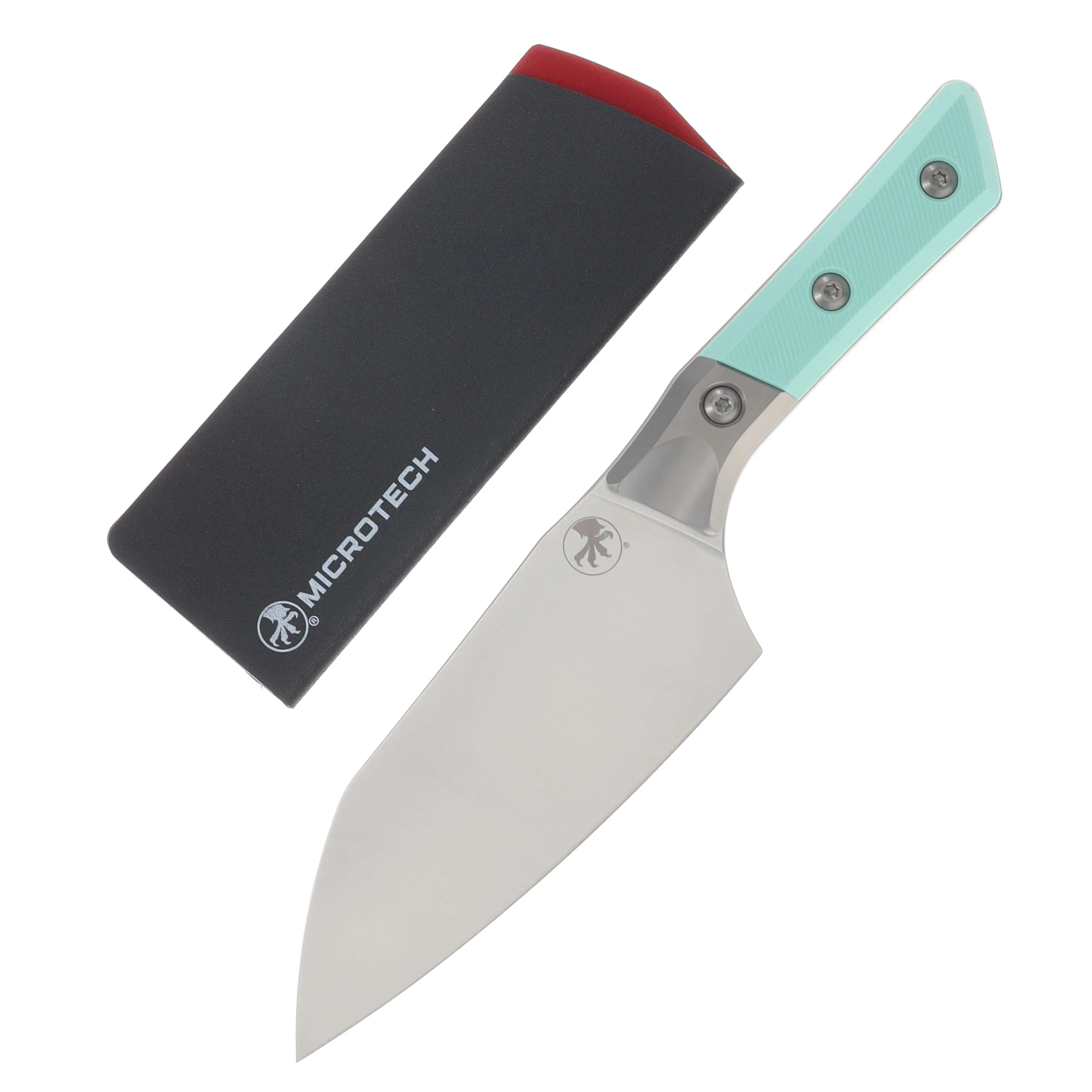 Microtech 6" Santoku Knife Stonewash M390MK/Caribbean Blue G-10 with Titanium Bolsters MT3200B10CA View 1