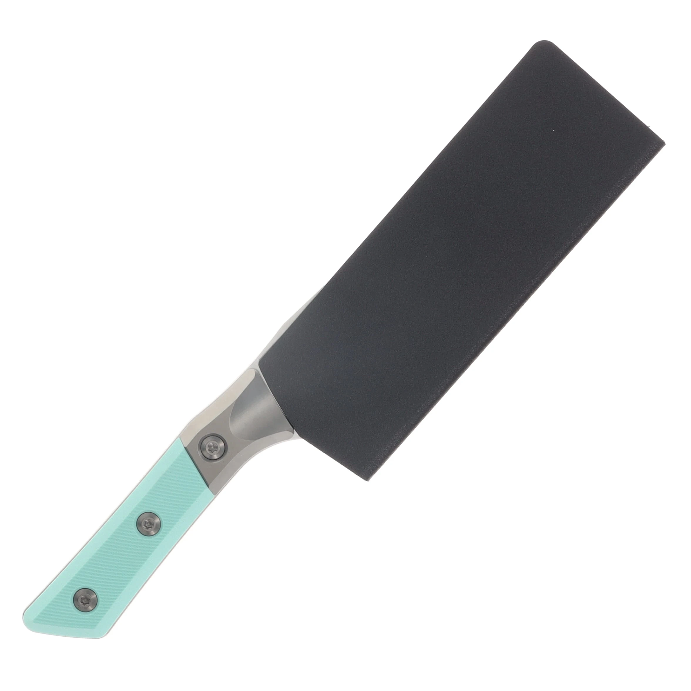 Microtech 6" Santoku Knife Stonewash M390MK/Caribbean Blue G-10 with Titanium Bolsters MT3200B10CA View 4