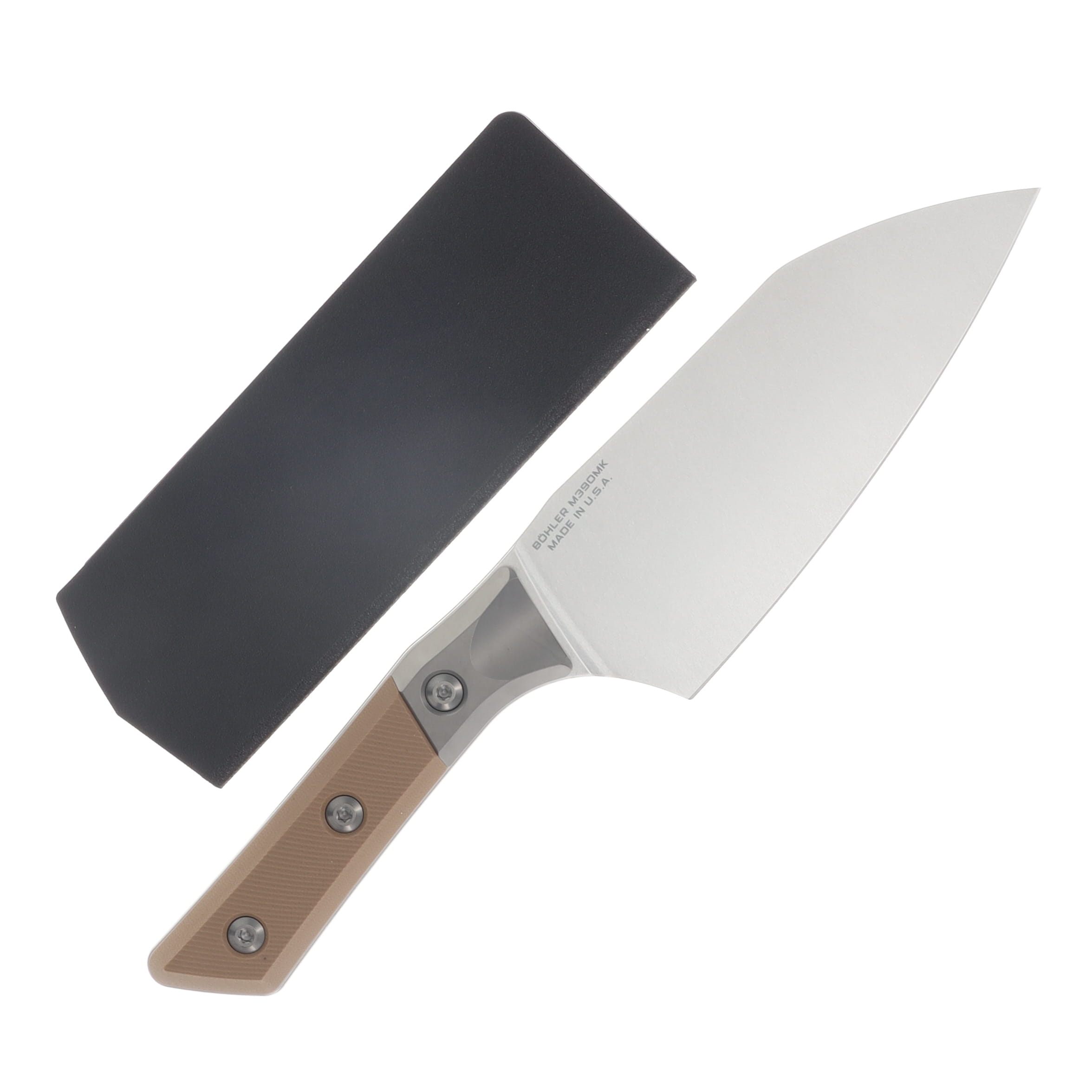 Microtech 6" Santoku Knife Stonewash M390MK/Coyote Tan G-10 with Titanium Bolsters MT3200B10CE View 2