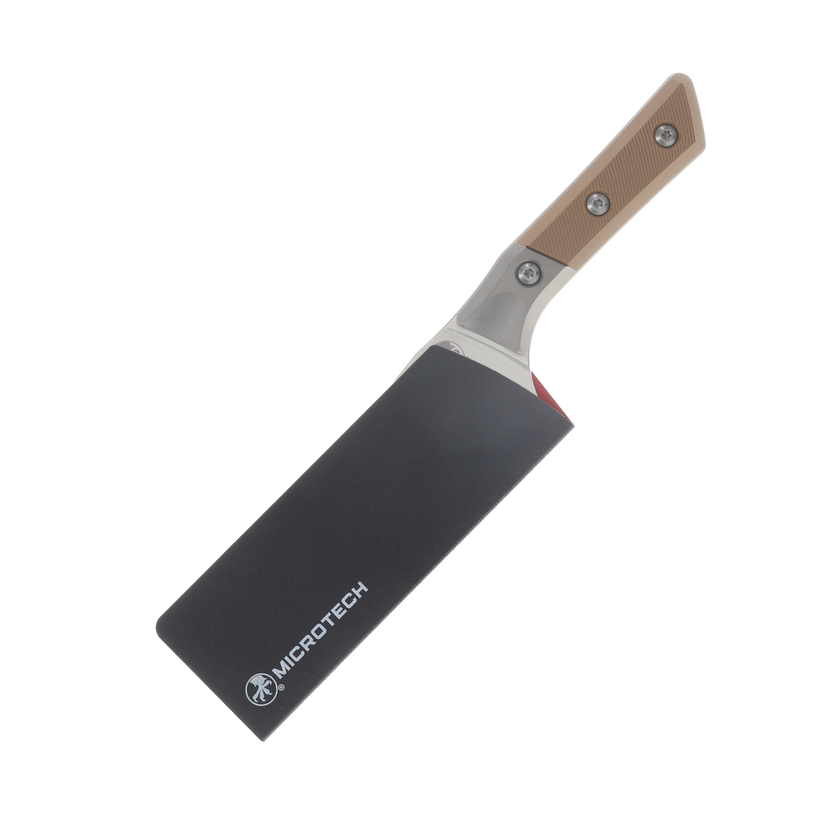 Microtech 6" Santoku Knife Stonewash M390MK/Coyote Tan G-10 with Titanium Bolsters MT3200B10CE View 3