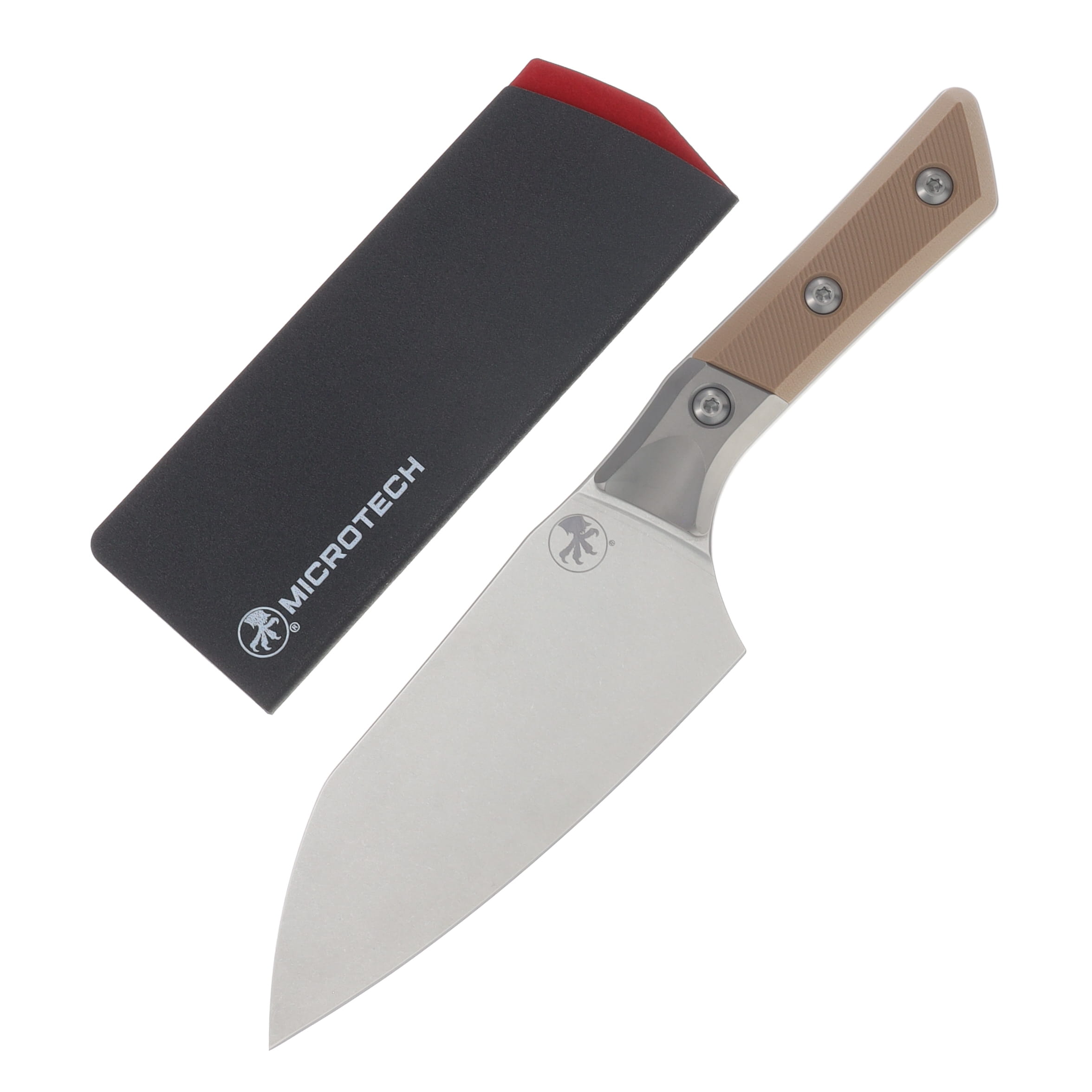 Microtech 6" Santoku Knife Stonewash M390MK/Coyote Tan G-10 with Titanium Bolsters MT3200B10CE View 1