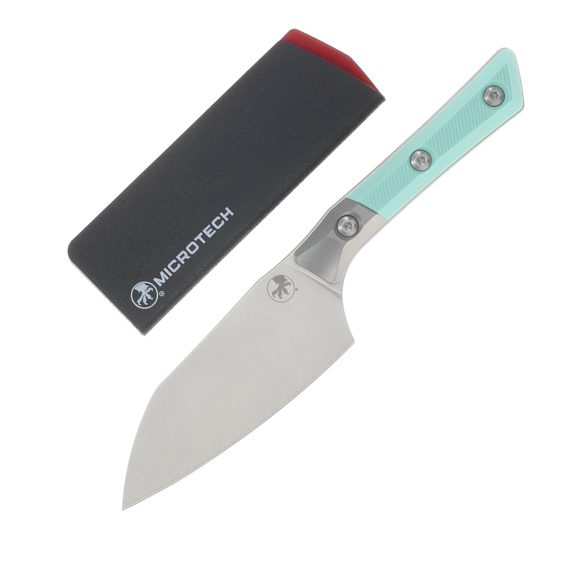 Microtech 4.2" Santoku Knife Stonewash M390MK/Caribbean Blue G-10 with Bead Blast Titanium Bolsters MT3300B10CA View 1