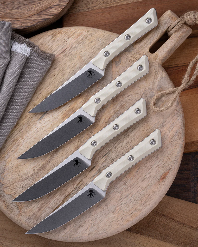Microtech 4.5in Steak Knife 4PC Set Stonewash Standard Ivory G-10 MT360010SETIV View 6