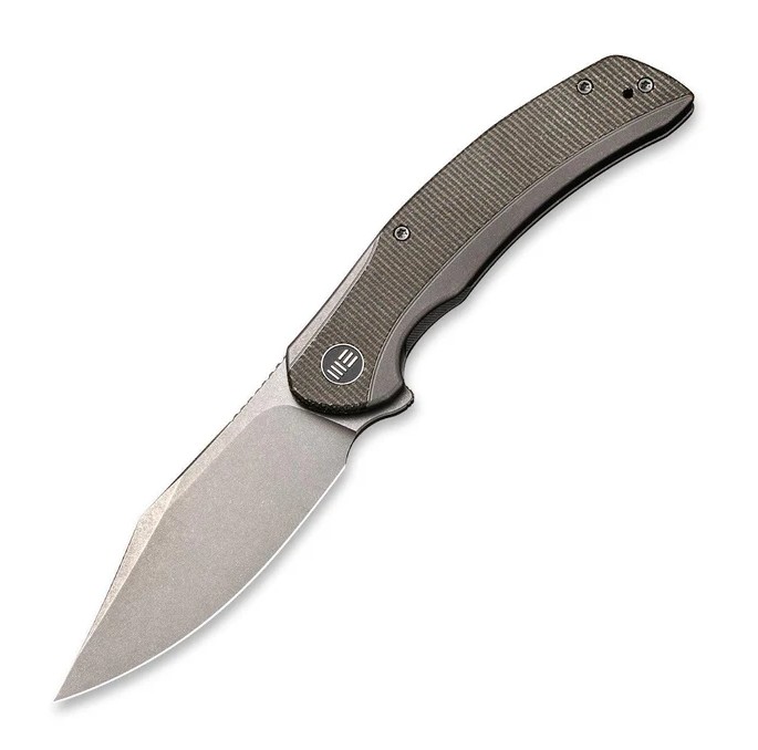 WE Knife Snick Framelock Folding Knife Stonewash 20CV/Titanium and Green Micarta WKC19022F5 View 1