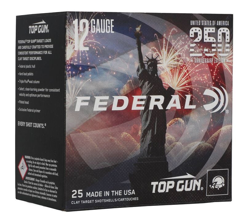 Federal Top Gun 250th Anniversary 12ga 2.75in #8 Ammo 1-1/8oz 25rd Box TGL12US 8USA View 1