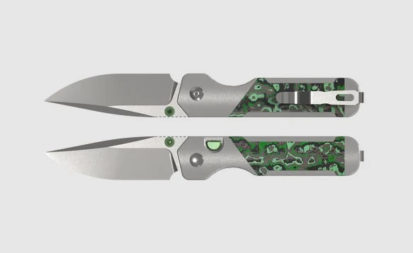 Kizer Militaw 315 Button Linerlock Folding Knife Satin M390/Aluminum & Jungle Wear FatCarbon KI3634.31BDA2 View 1