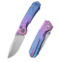 Remette Knives Rhino Button Linerlock Folding Knife Purple and Blue Crystallized Titanium RNTB5 View 1