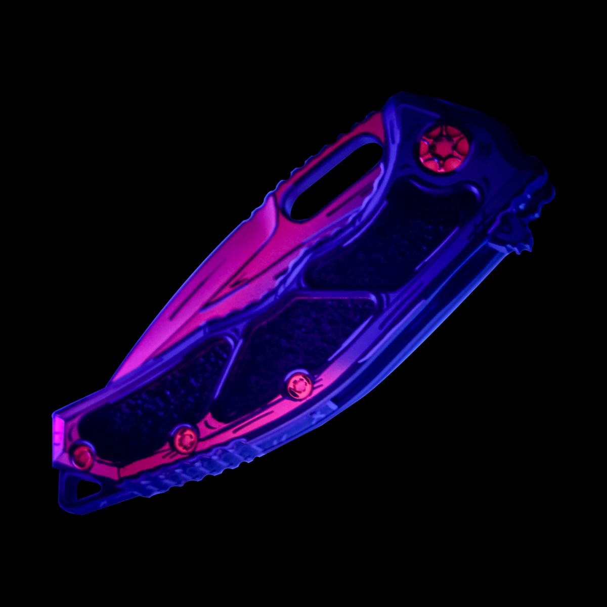Heretic Medusa Manual Folding Knife UV Reflective Cel Shaded Miami Vice Tanto H009-CS-MV View 12
