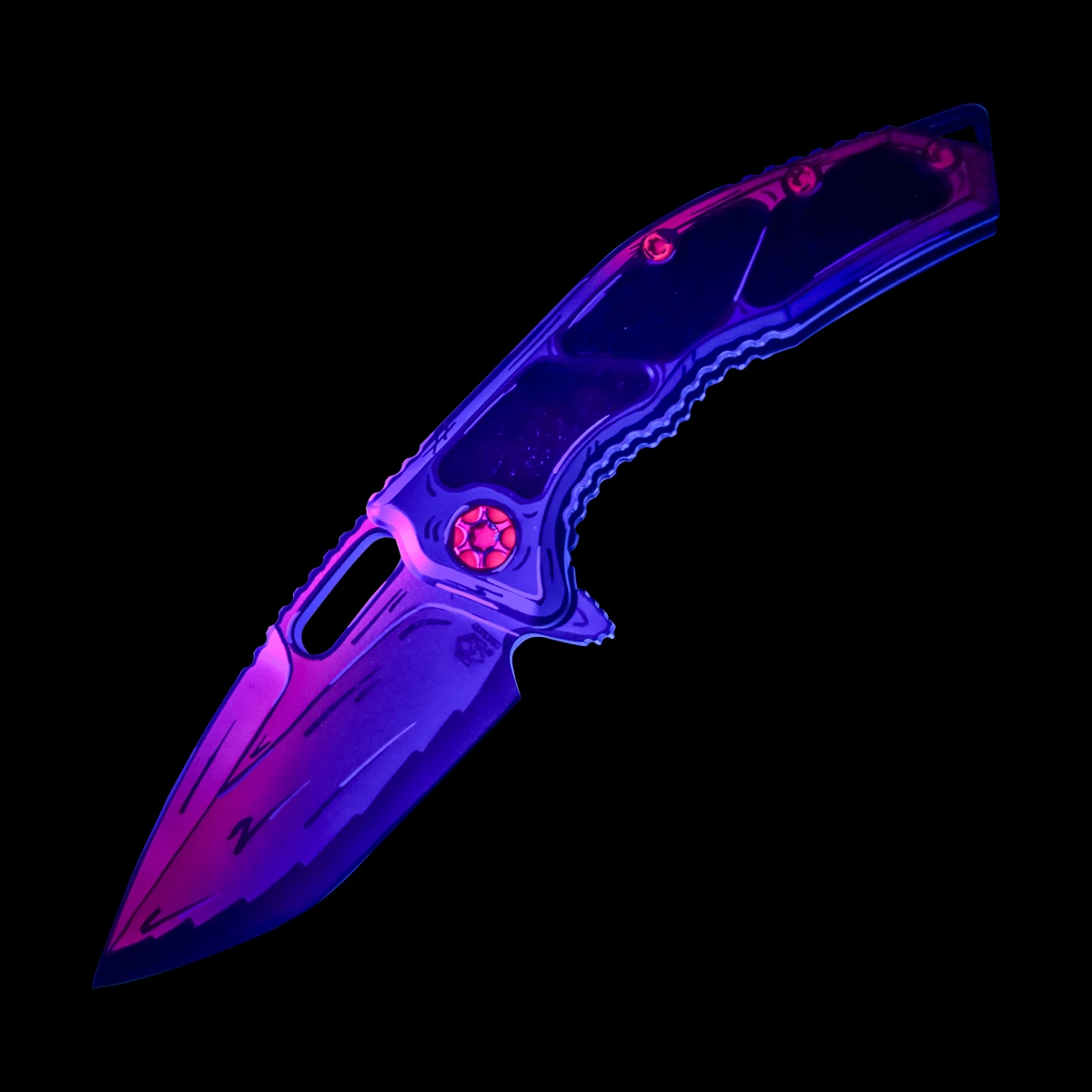 Heretic Medusa Manual Folding Knife UV Reflective Cel Shaded Miami Vice Tanto H009-CS-MV View 11