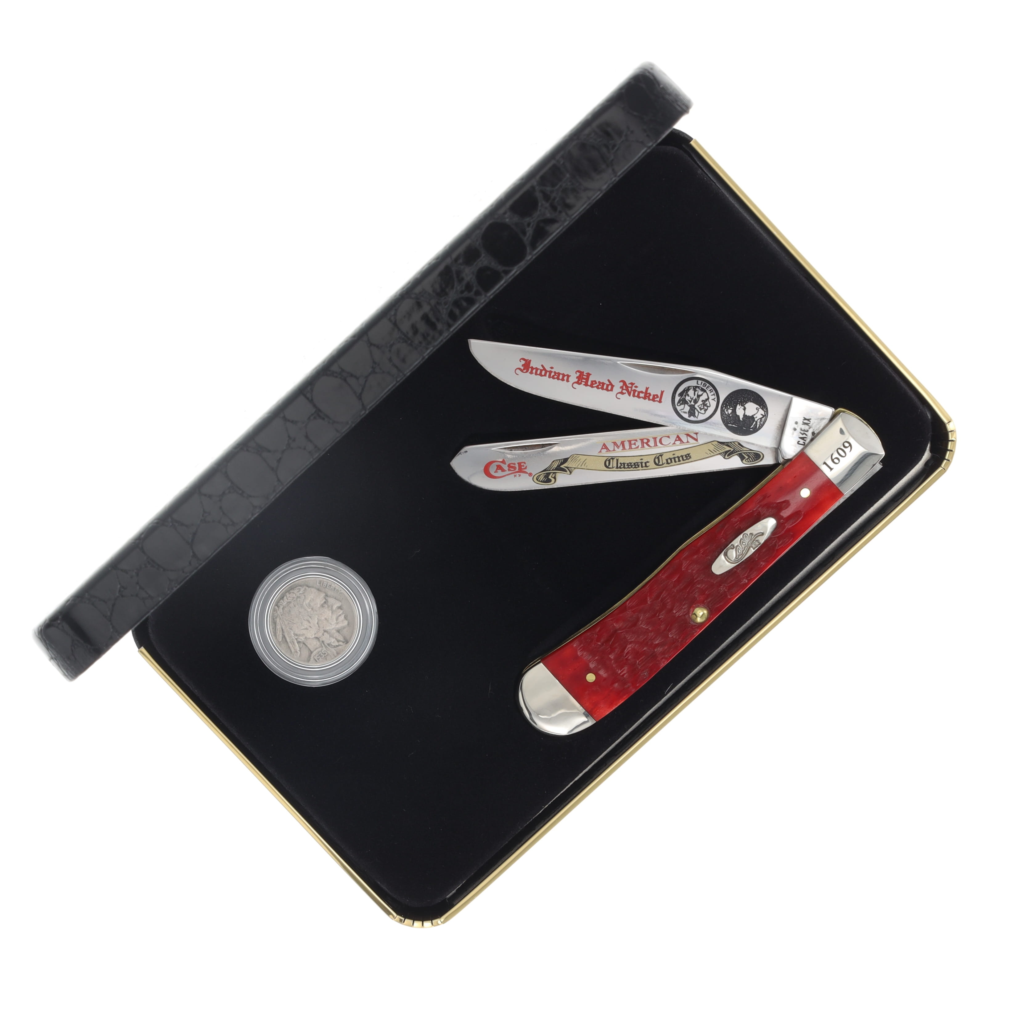 Case XX Red Pickbone Indian Head Nickel Trapper Folding Knife Gift Set CATIHNRPB View 10
