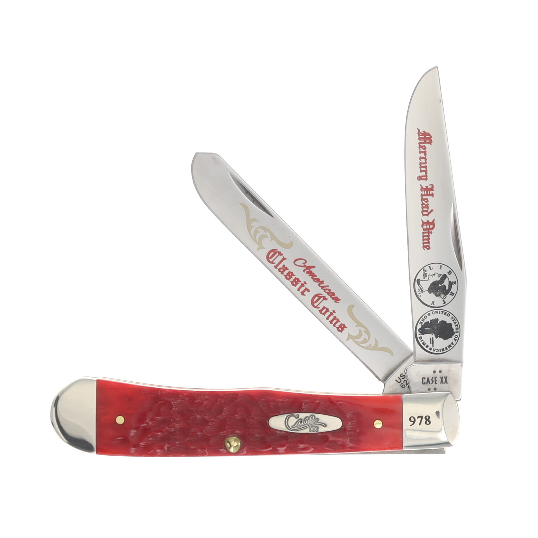 Case XX Red Pickbone The Mercury Dime Trapper Folding Knife Gift Set CATMDRPB View 4