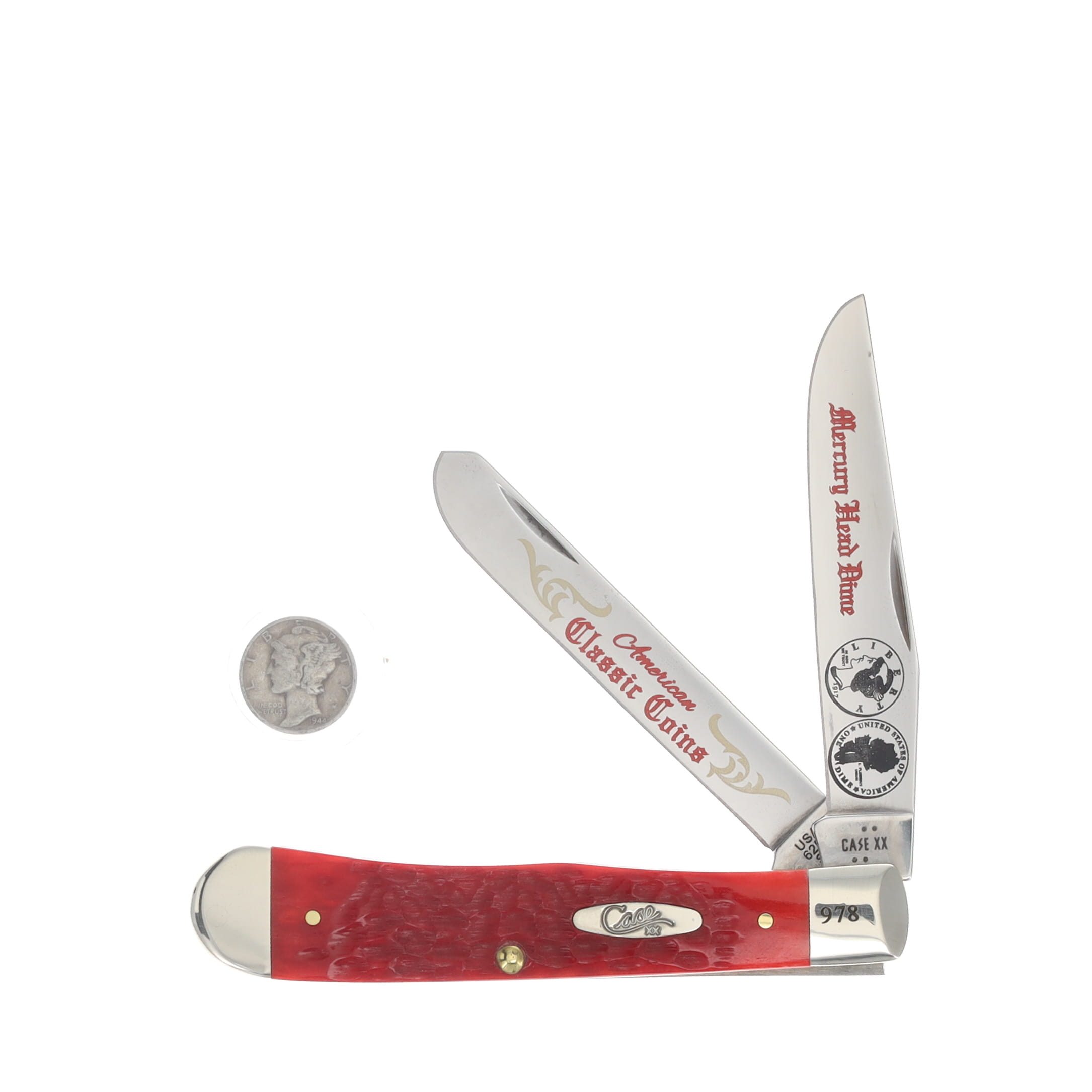 Case XX Red Pickbone The Mercury Dime Trapper Folding Knife Gift Set CATMDRPB View 2