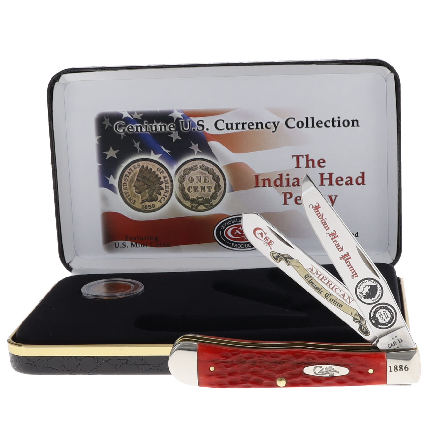 Case XX Red Pickbone Indian Head Penny Trapper Folding Knife Gift Set CATIHPRPB View 1