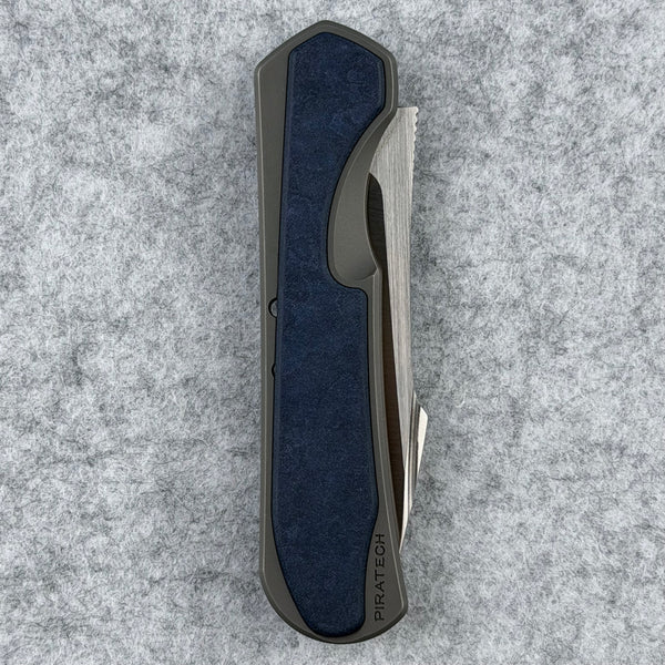 Piratech Slippy Kraki Folding Knife Blue Canyon Richlite Handle Satin S90V Blade SK02 View 4