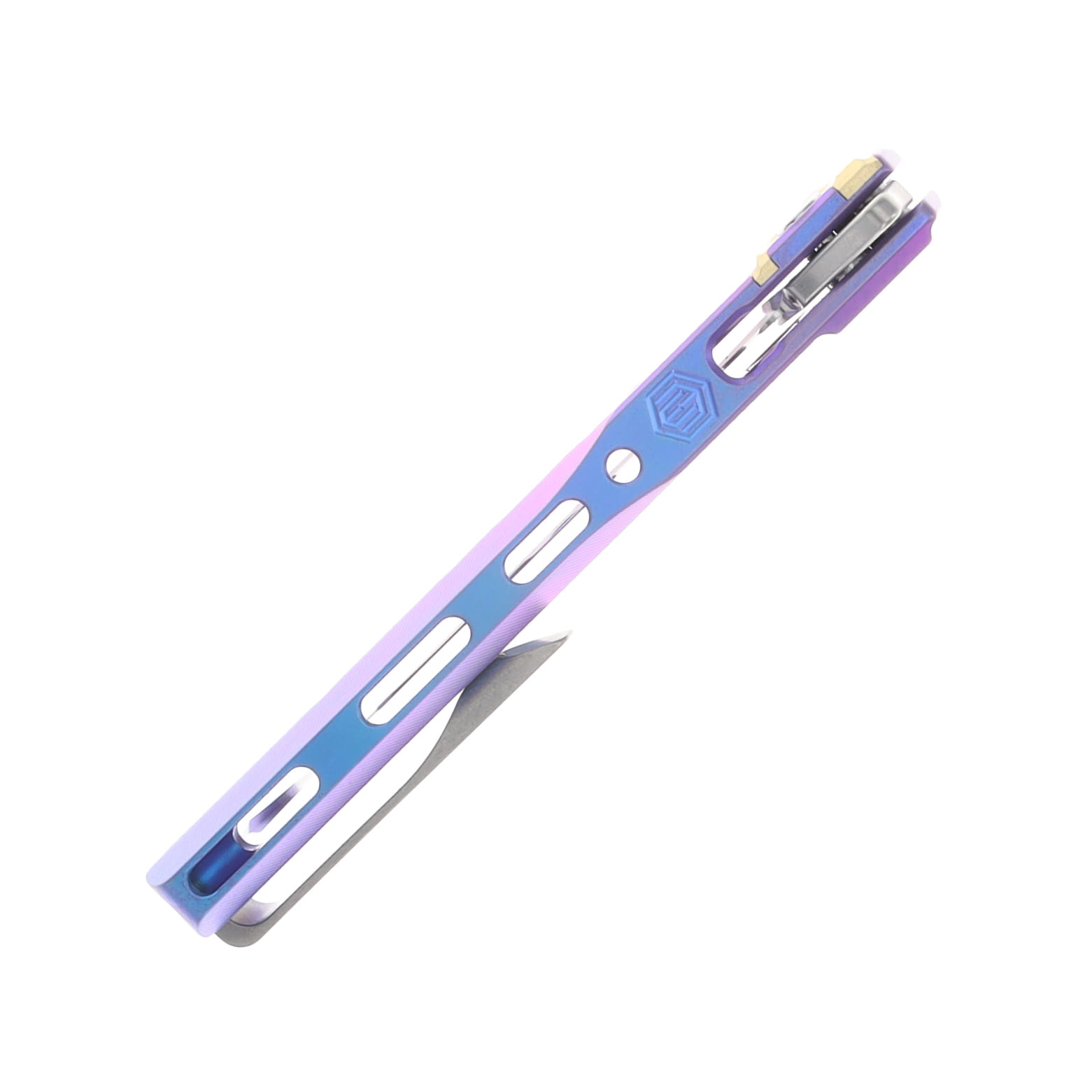 MachineWise Sonora 2106 Button Lock Folding Knife S90V/Blurple Titanium with Hole Cutouts SONROA2106 View 7