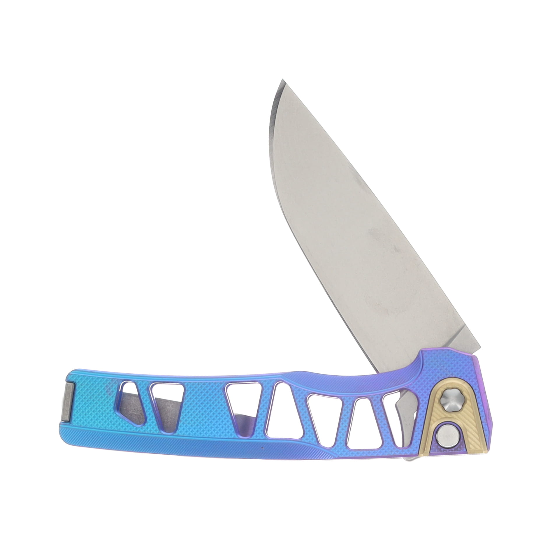 MachineWise Sonora 2106 Button Lock Folding Knife S90V/Blurple Titanium with Hole Cutouts SONROA2106 View 3