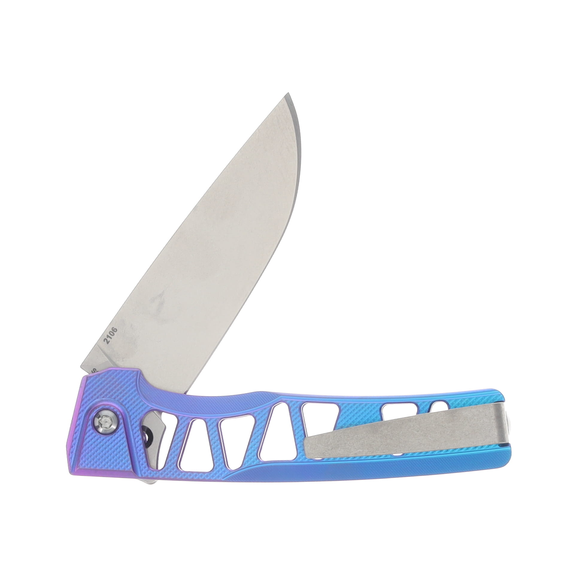 MachineWise Sonora 2106 Button Lock Folding Knife S90V/Blurple Titanium with Hole Cutouts SONROA2106 View 4