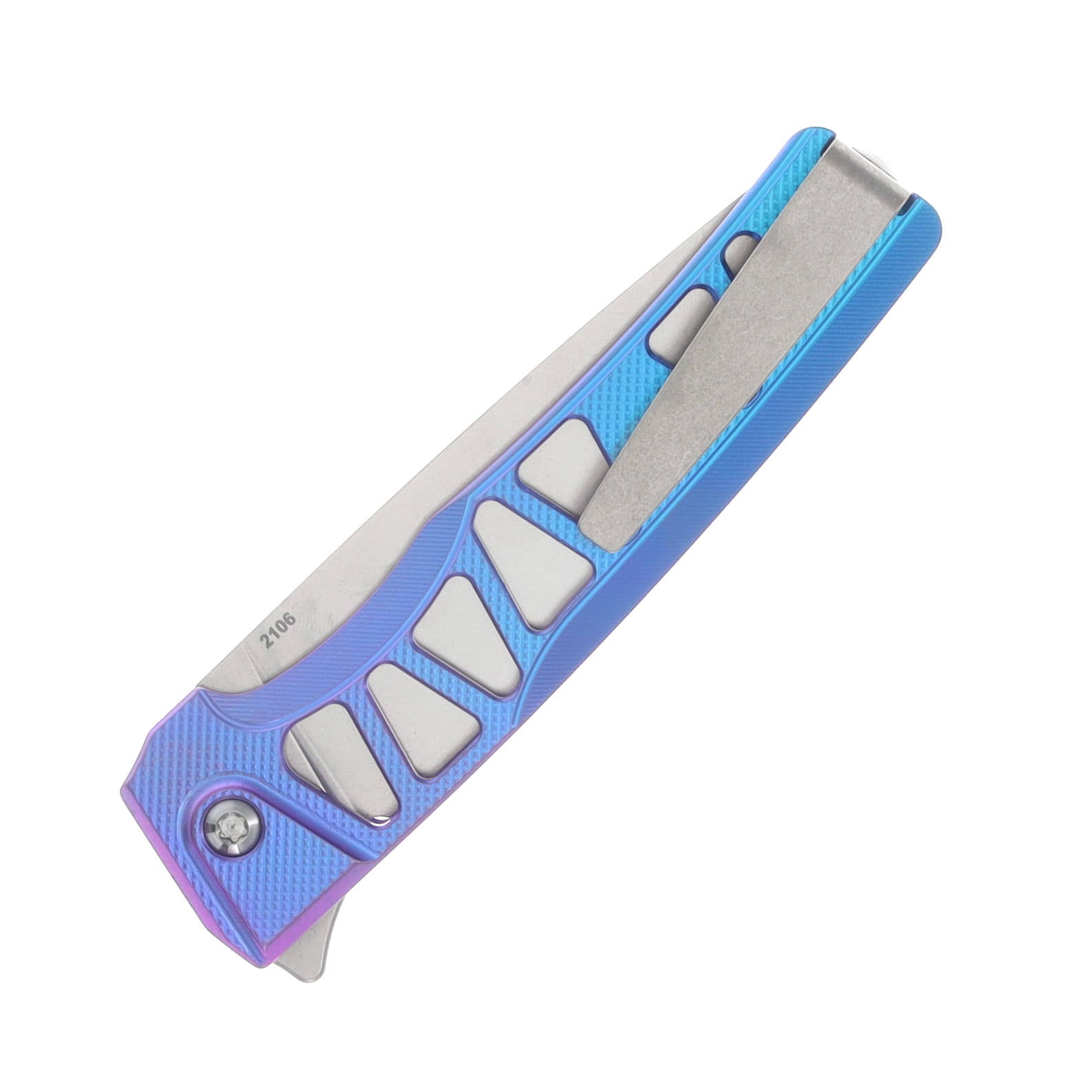 MachineWise Sonora 2106 Button Lock Folding Knife S90V/Blurple Titanium with Hole Cutouts SONROA2106 View 6