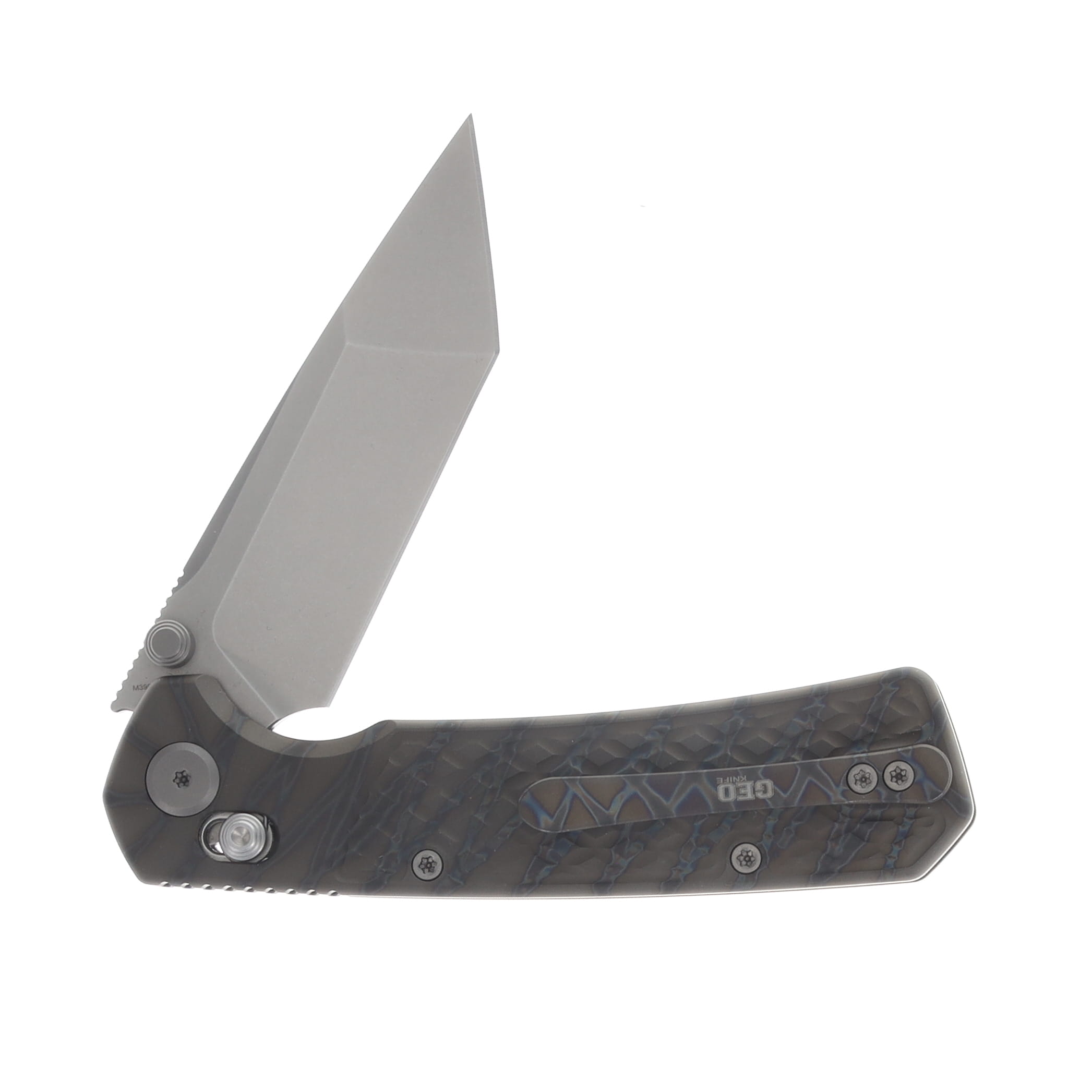 GEO Knife Blaze Folder Stonewash M390 - Tiger Stripe Pattern Flamed Titanium GEO2503C View 3
