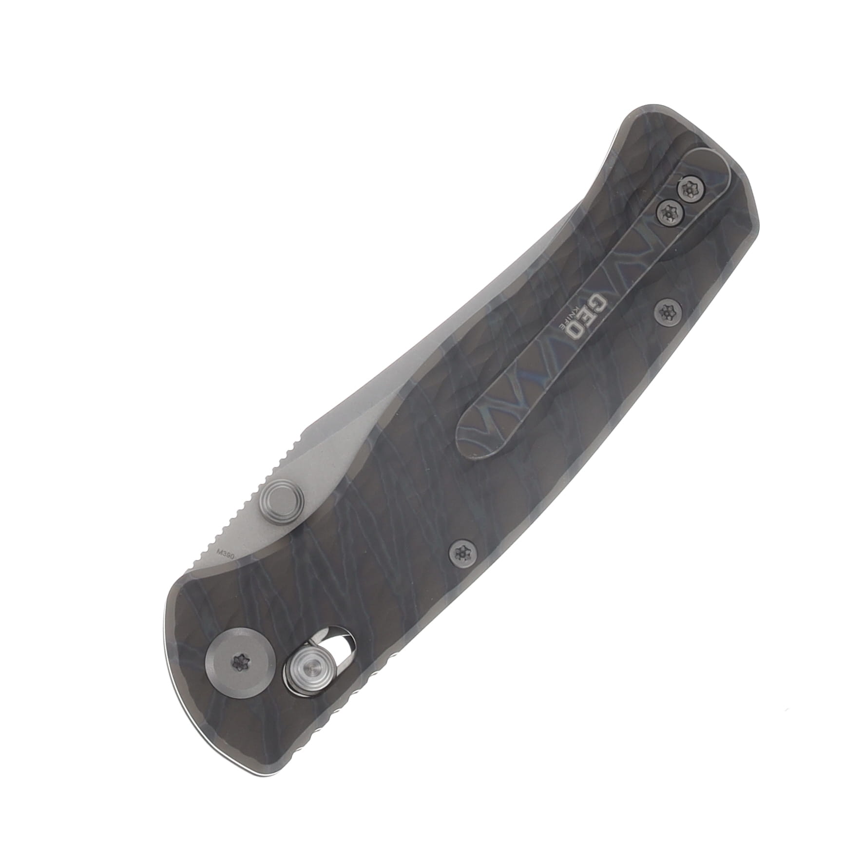 GEO Knife Sharp Shadow Axis Lock Folding Knife SW M390 - Tiger Stripe Flamed TI GEO2504C View 6