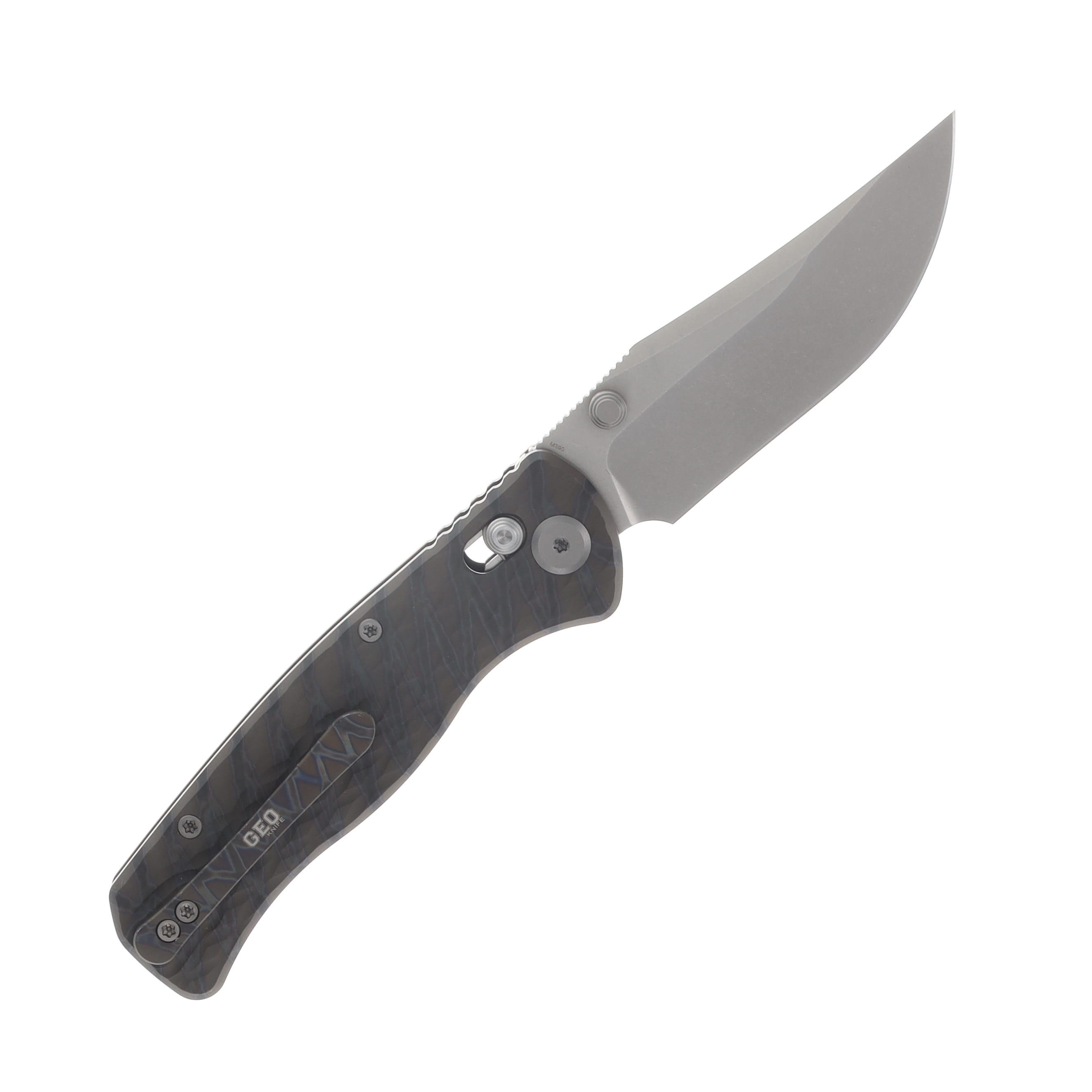 GEO Knife Sharp Shadow Axis Lock Folding Knife SW M390 - Tiger Stripe Flamed TI GEO2504C View 2
