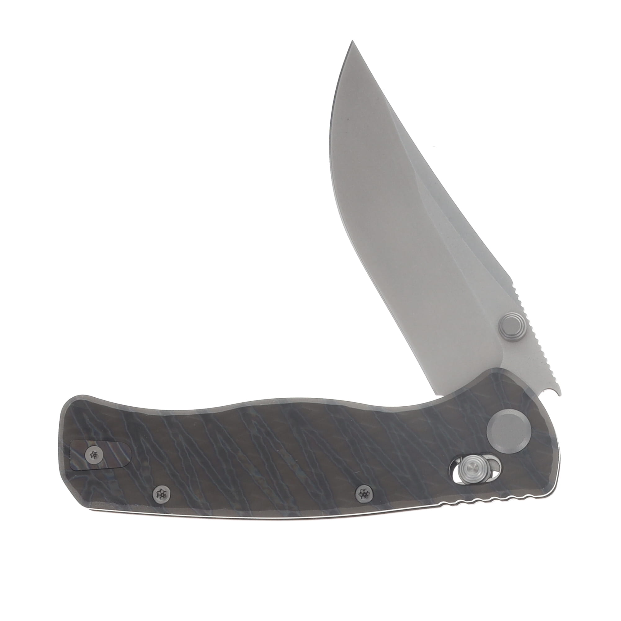 GEO Knife Sharp Shadow Axis Lock Folding Knife SW M390 - Tiger Stripe Flamed TI GEO2504C View 4