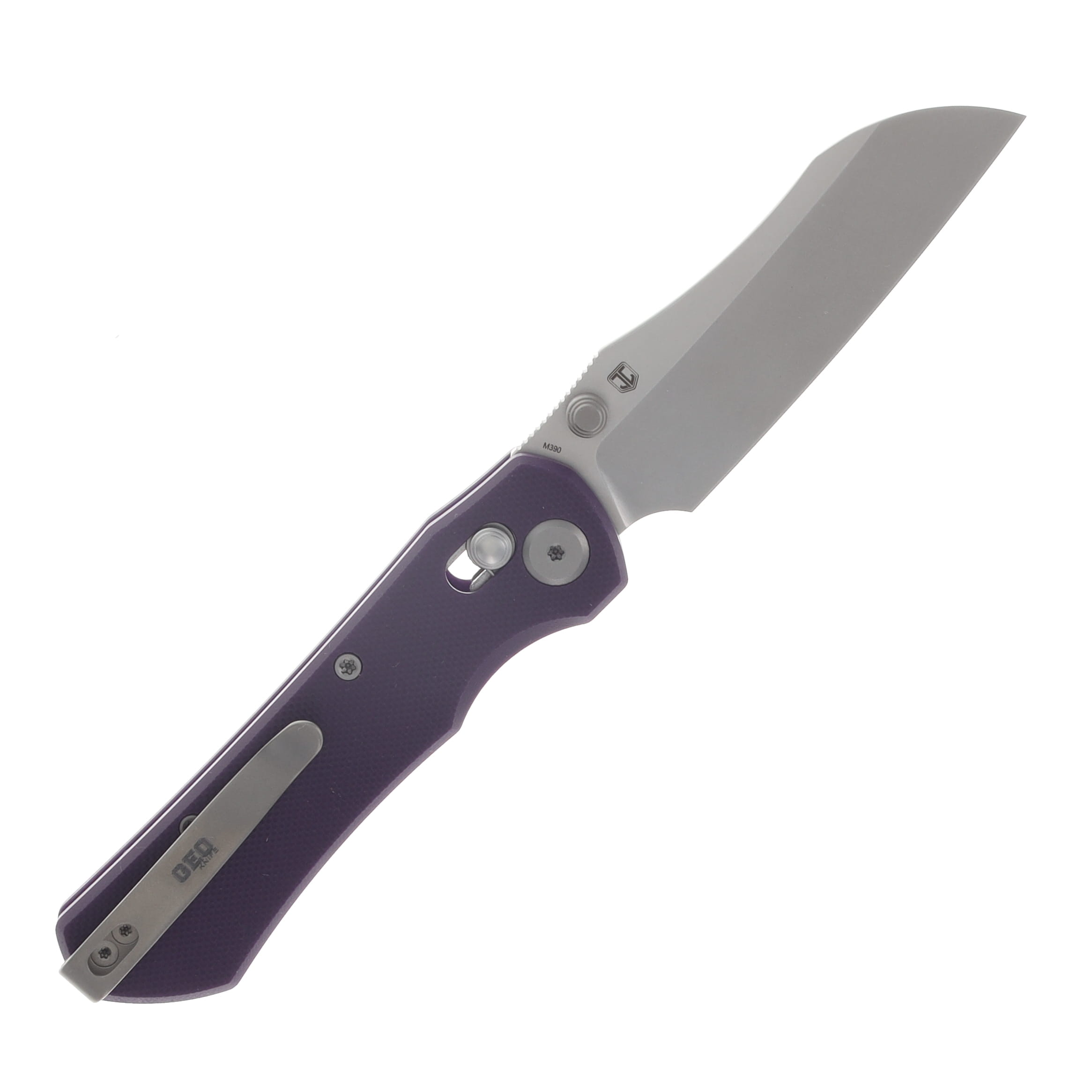 GEO Knife Johan Jordaan Komodo Folder Stonewash M390 Blade Purple G10 Handle GEO2509G View 2