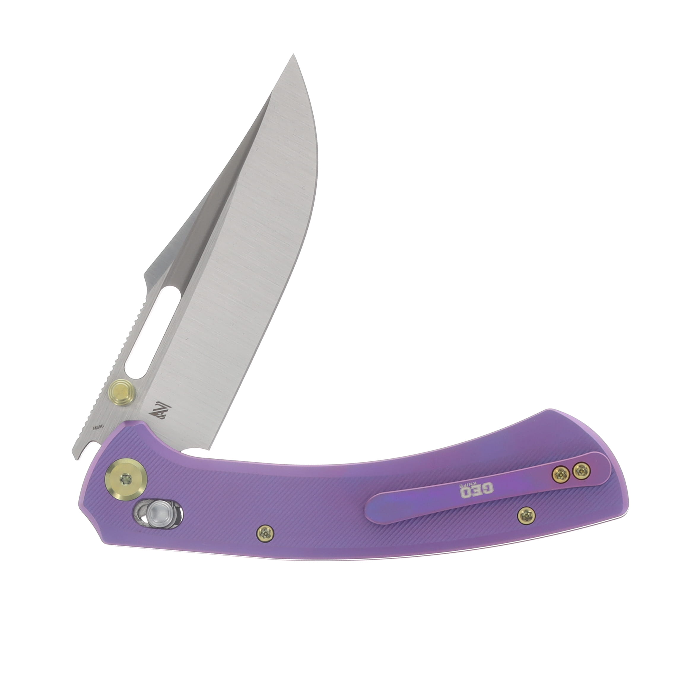 GEO Knife n.anh Design Strix Folder Hand-Rubbed Satin M390 Blade SW Purple Blue TI Handle GEO2510D View 4
