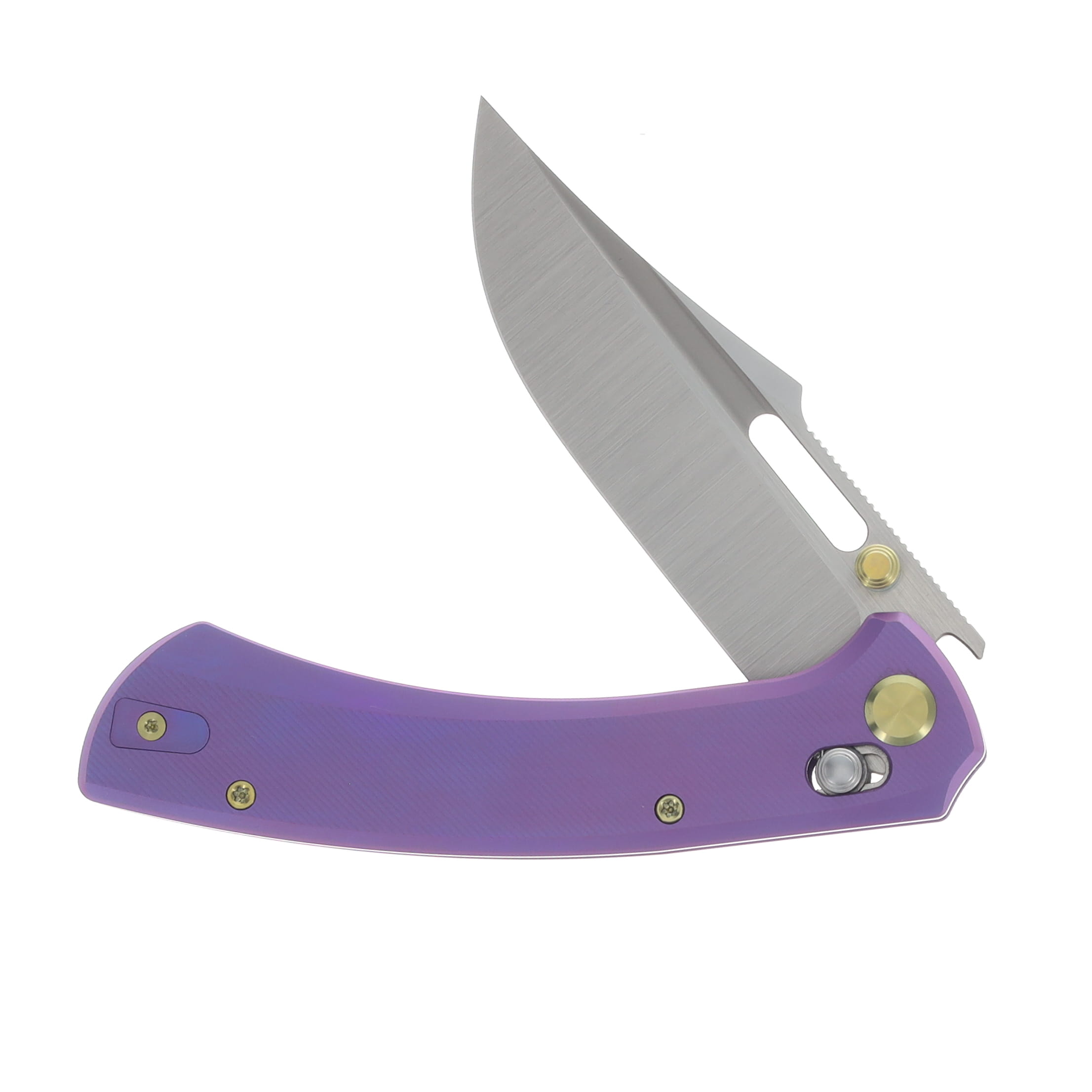 GEO Knife n.anh Design Strix Folder Hand-Rubbed Satin M390 Blade SW Purple Blue TI Handle GEO2510D View 3