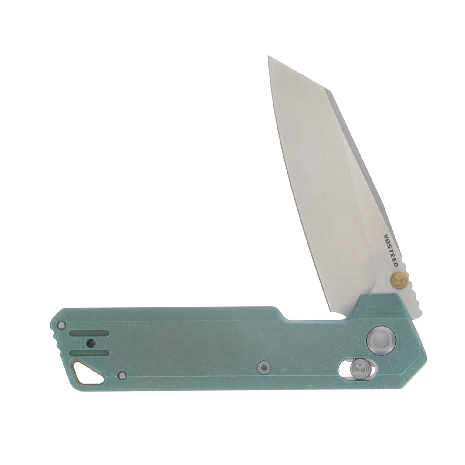 Vosteed Parallel Folding Knife 154CM Stonewash Blade Green Titanium Handle A3519 View 3