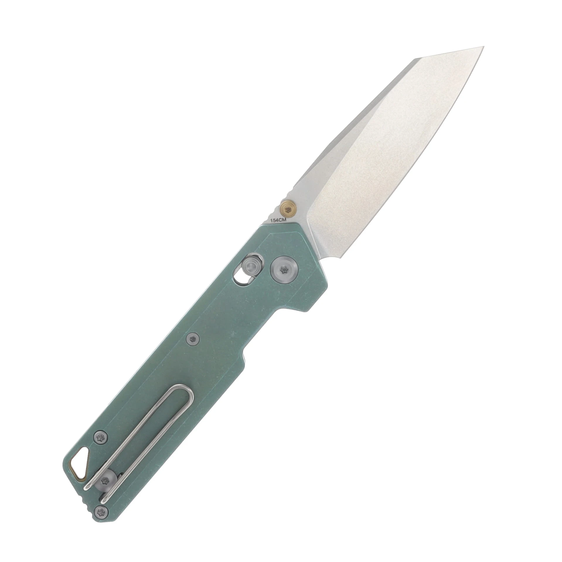 Vosteed Parallel Folding Knife 154CM Stonewash Blade Green Titanium Handle A3519 View 2