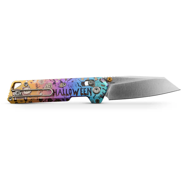Vosteed Parallel Folder S35VN Satin Blade Halloween Spooky Purr Titanium Handle A3517 View 3