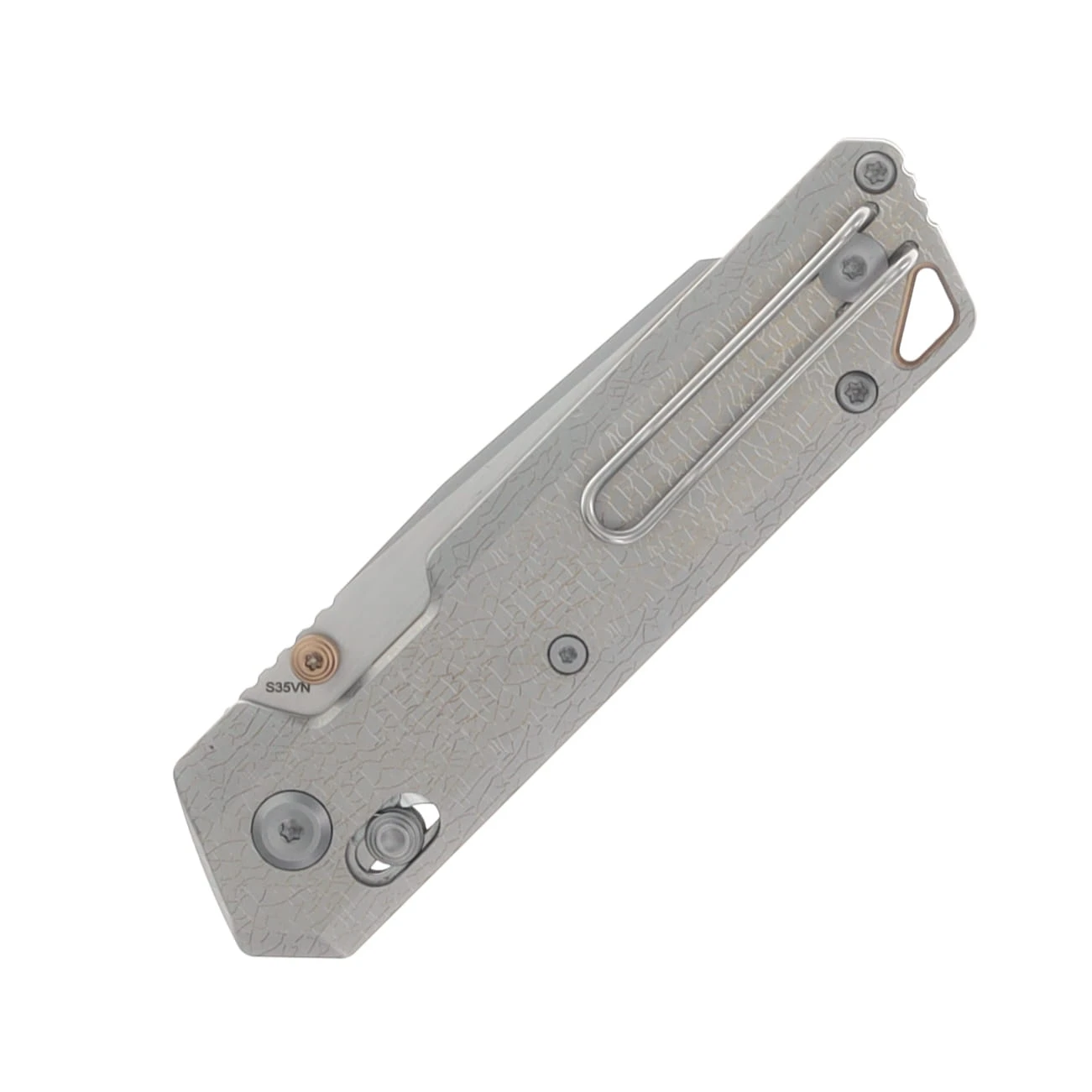 Vosteed Parallel Folding Knife S35VN Satin - Brushed Blade Arctic Crackle TI Handle A3509 View 6