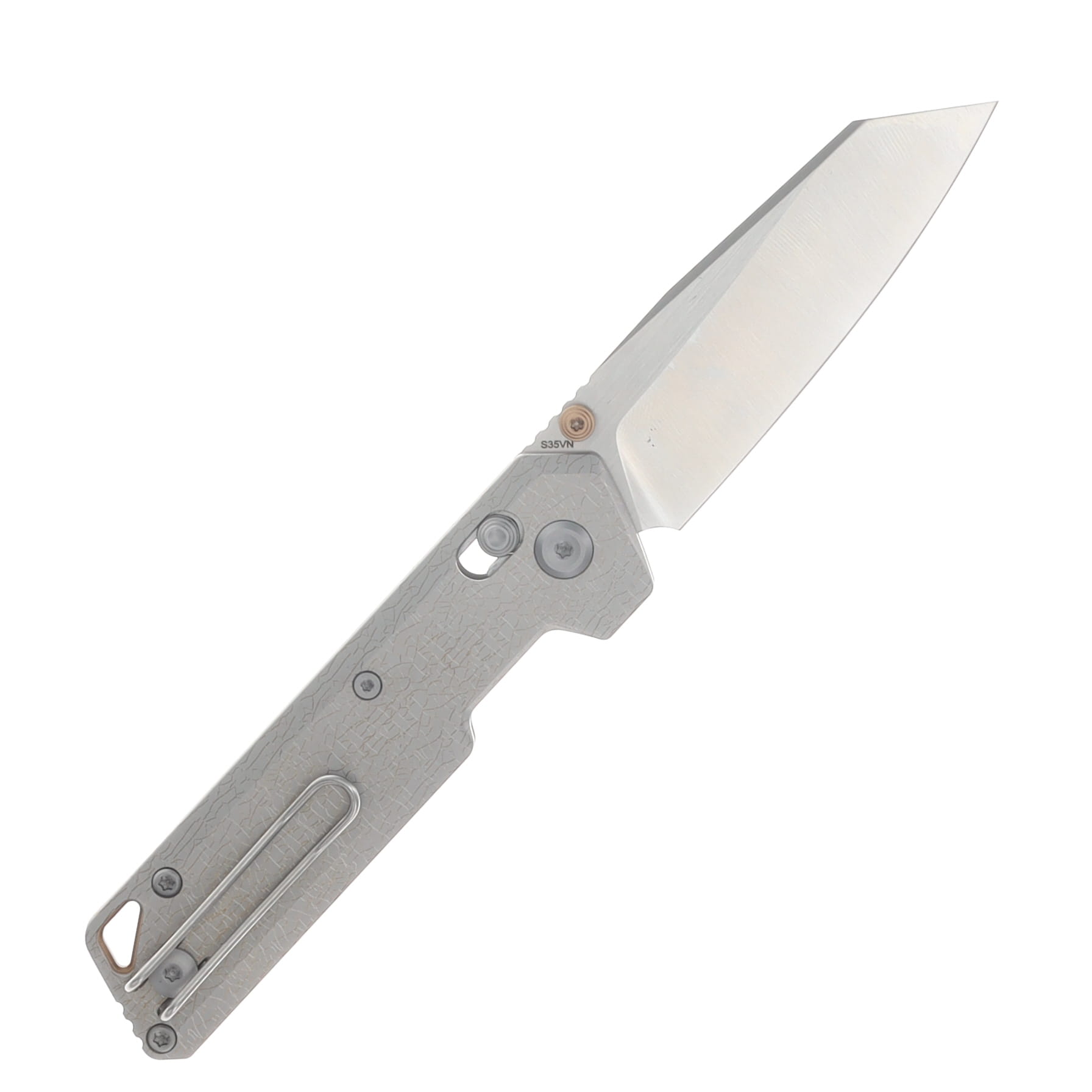 Vosteed Parallel Folding Knife S35VN Satin - Brushed Blade Arctic Crackle TI Handle A3509 View 2