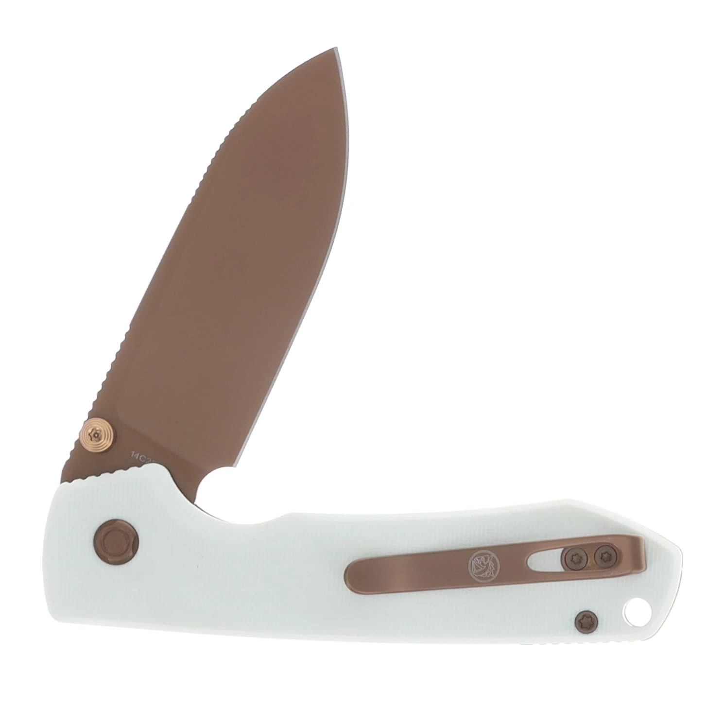 Vosteed Raccoon Top Liner Lock Folder 14C28N Copper Dune Blade White G10 Handle A2913 View 4