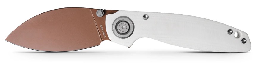 Vosteed Shilin Cutter Folder 154CM Copper Dune Blade White Norplex UltreX G10 Handle View 1