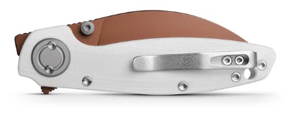 Vosteed Shilin Cutter Folder 154CM Copper Dune Blade White Norplex UltreX G10 Handle View 3