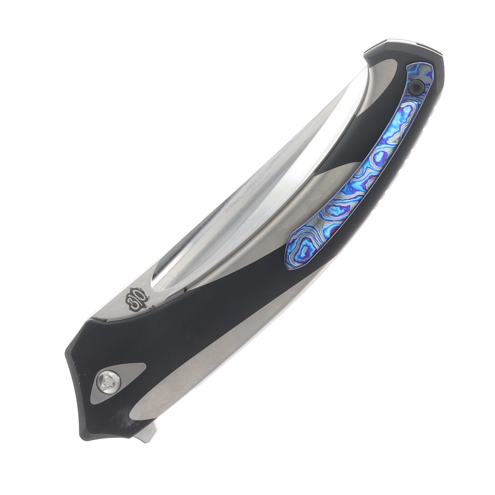 Poikilo Blade Orca Midtech MSW Folder Gray Black TI Handle - Timascus Clip - M398 Blade POIBORCAMMSW View 6