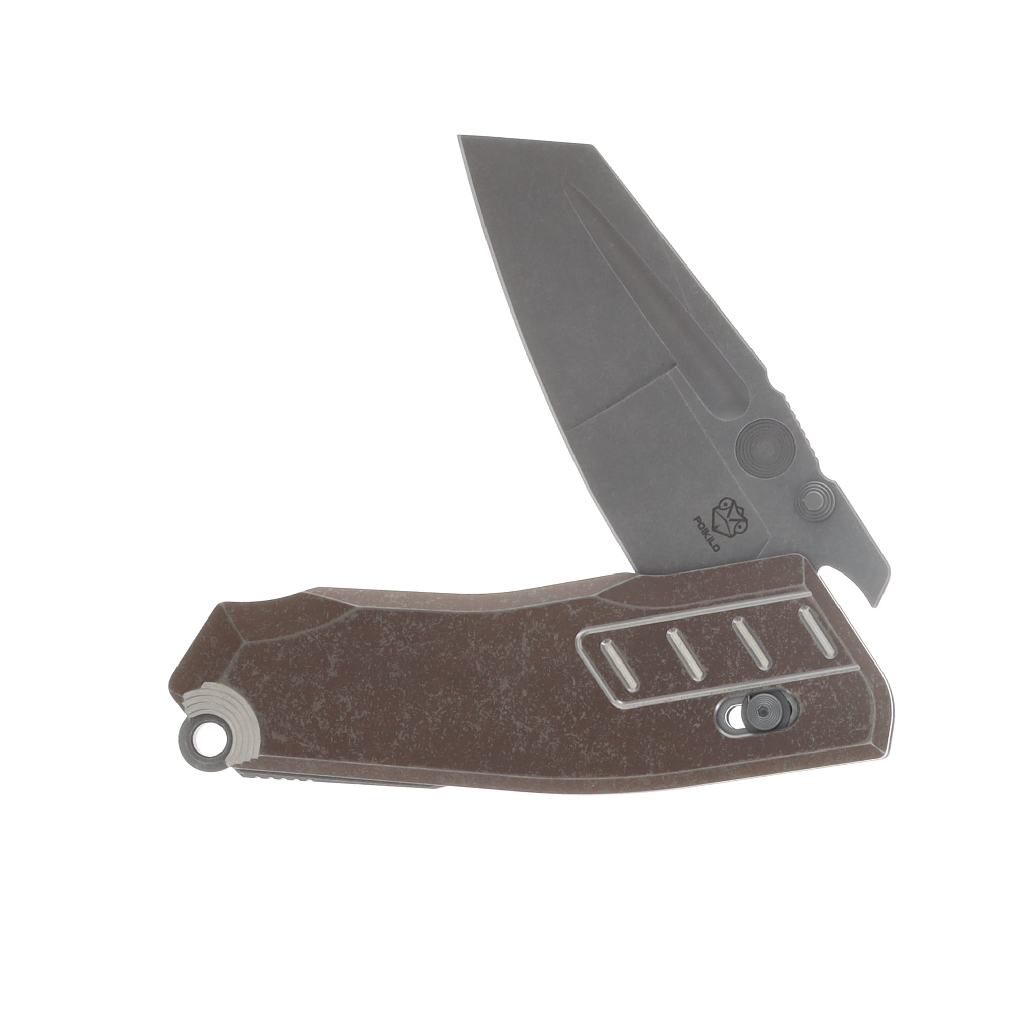 Poikilo Blade x Task Vader Folding Knife Standard Rusty Tank TI Handle M398 Blade View 3