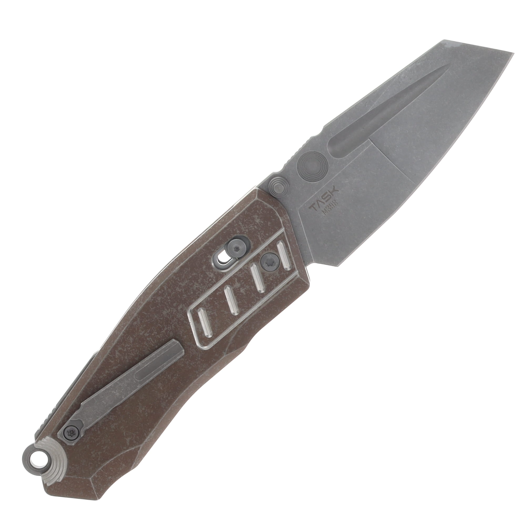 Poikilo Blade x Task Vader Folding Knife Standard Rusty Tank TI Handle M398 Blade View 2